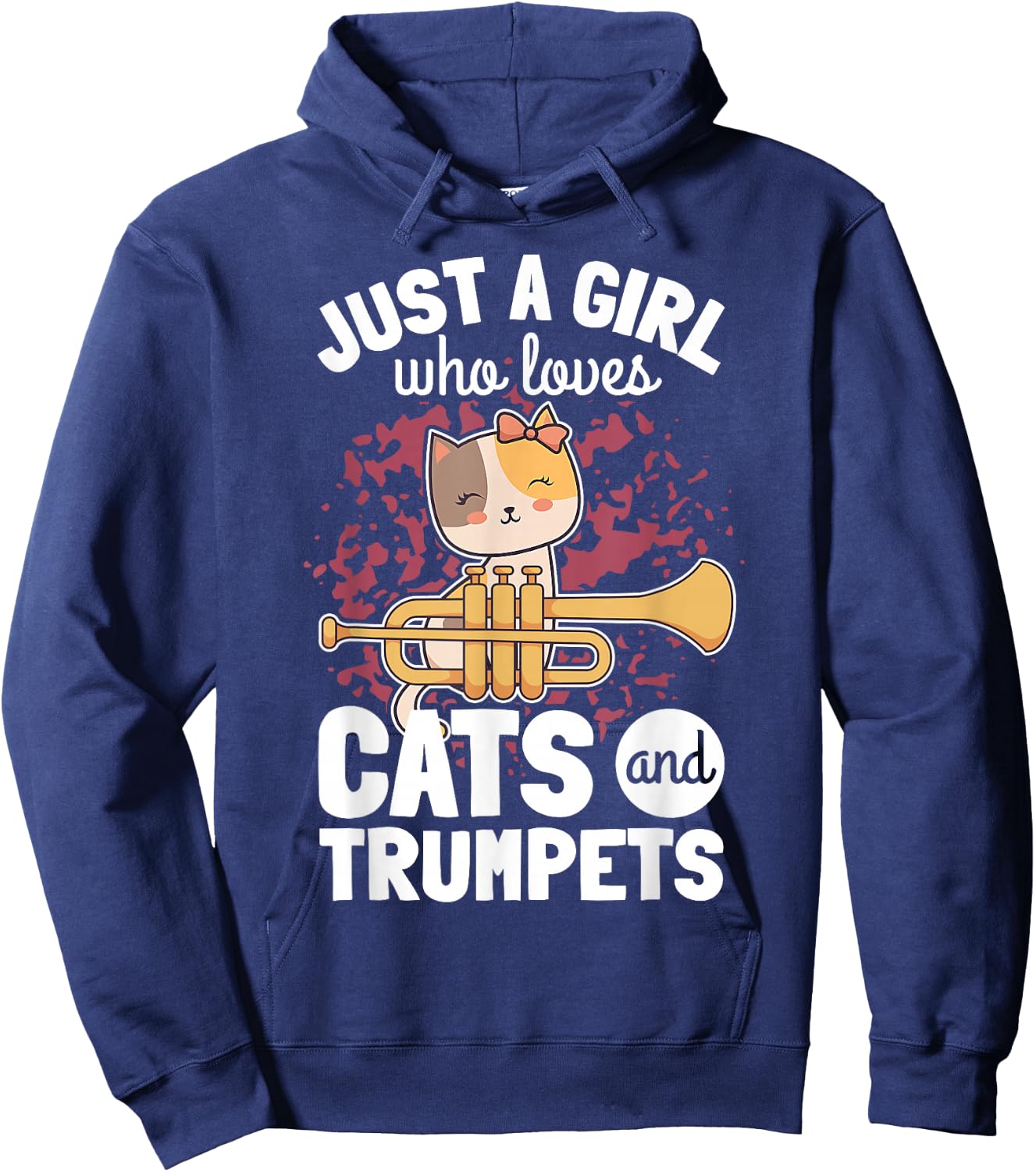 Girl Trumpet Player Saying Trumpeter Cat Owner Kitten Lover Hoodie - Hoodie | Navy