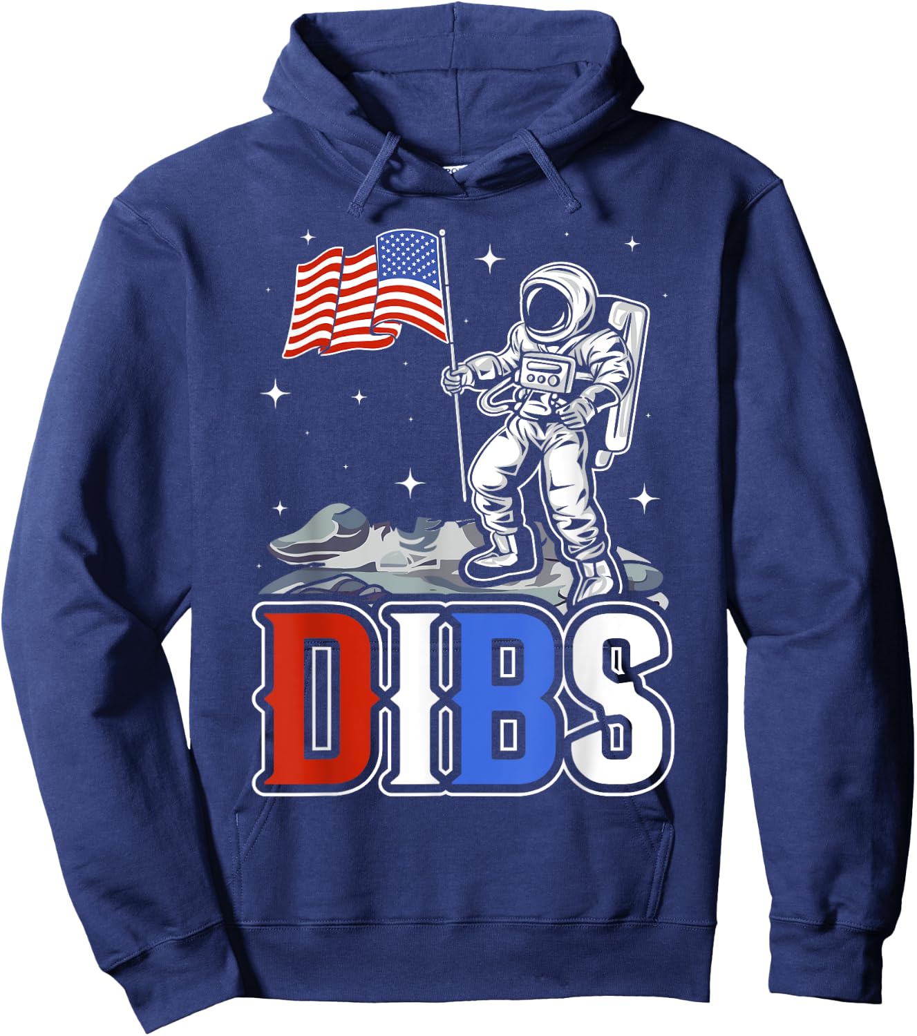American Flag Astronaut Moon Dibs Red White Blue 4th of July Hoodie - Hoodie | Navy