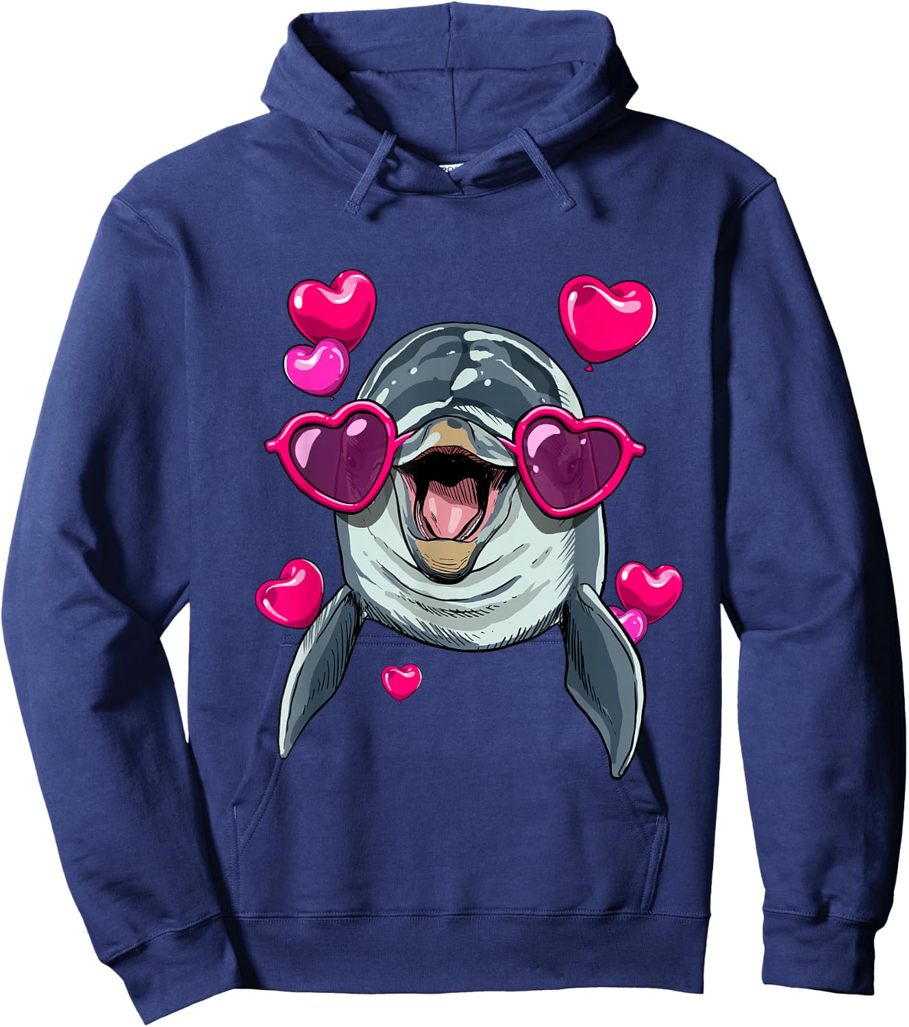 Dolphin Valentine Shirt Heart Sea Animal Whale Dolphin Lover Hoodie - Hoodie | Navy