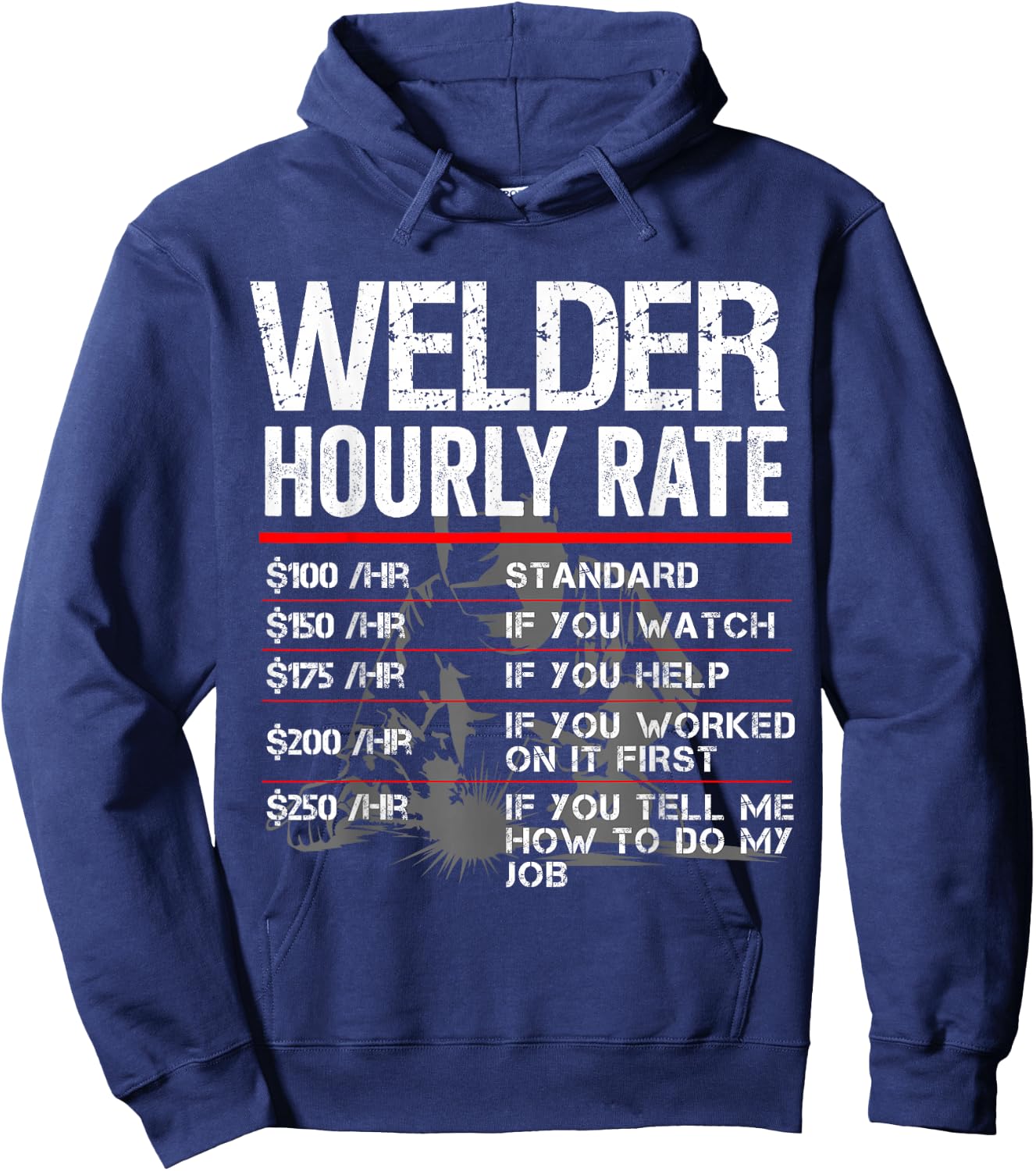 Welder Hourly Rate Funny Welding Gift Metal Worker Hoodie - Hoodie | Navy