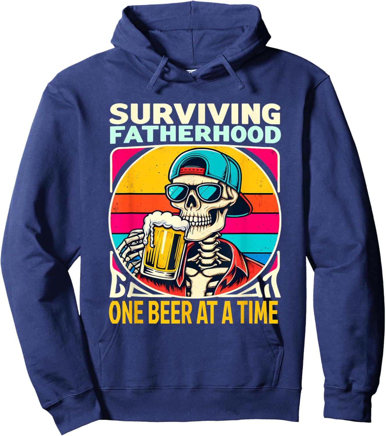 Surviving Fatherhood One Beer At A Time Skeleton Drinking Hoodie - Hoodie | Navy