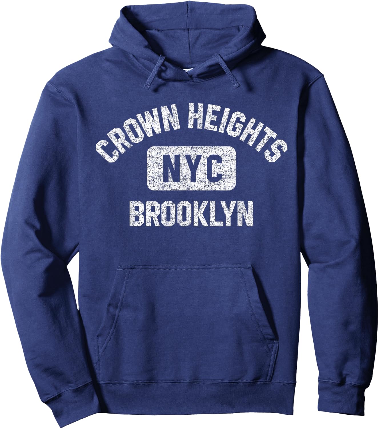 Crown Heights Brooklyn NYC Gym Style Distressed White Print Hoodie - Hoodie | Navy