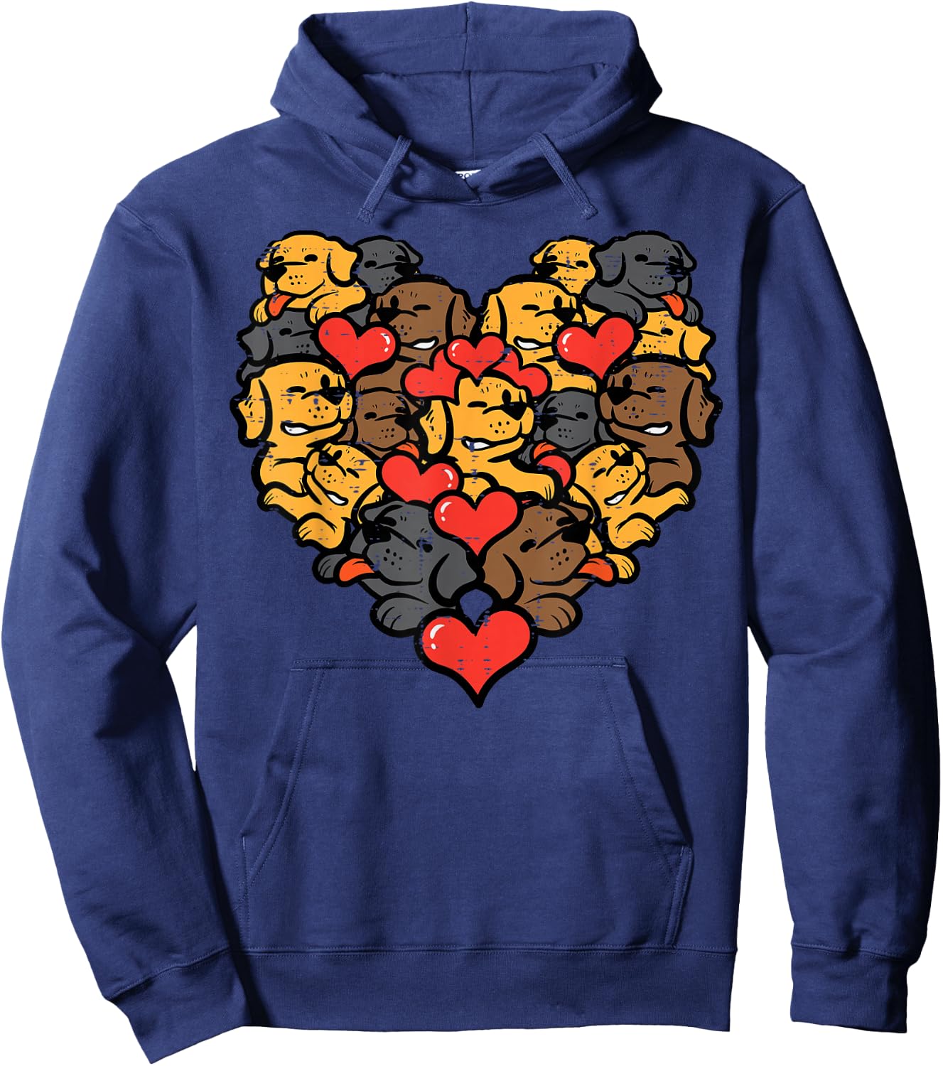 Valentines Day Heart Shape Dog Faces Puppies Men Women Kids Hoodie - Hoodie | Navy