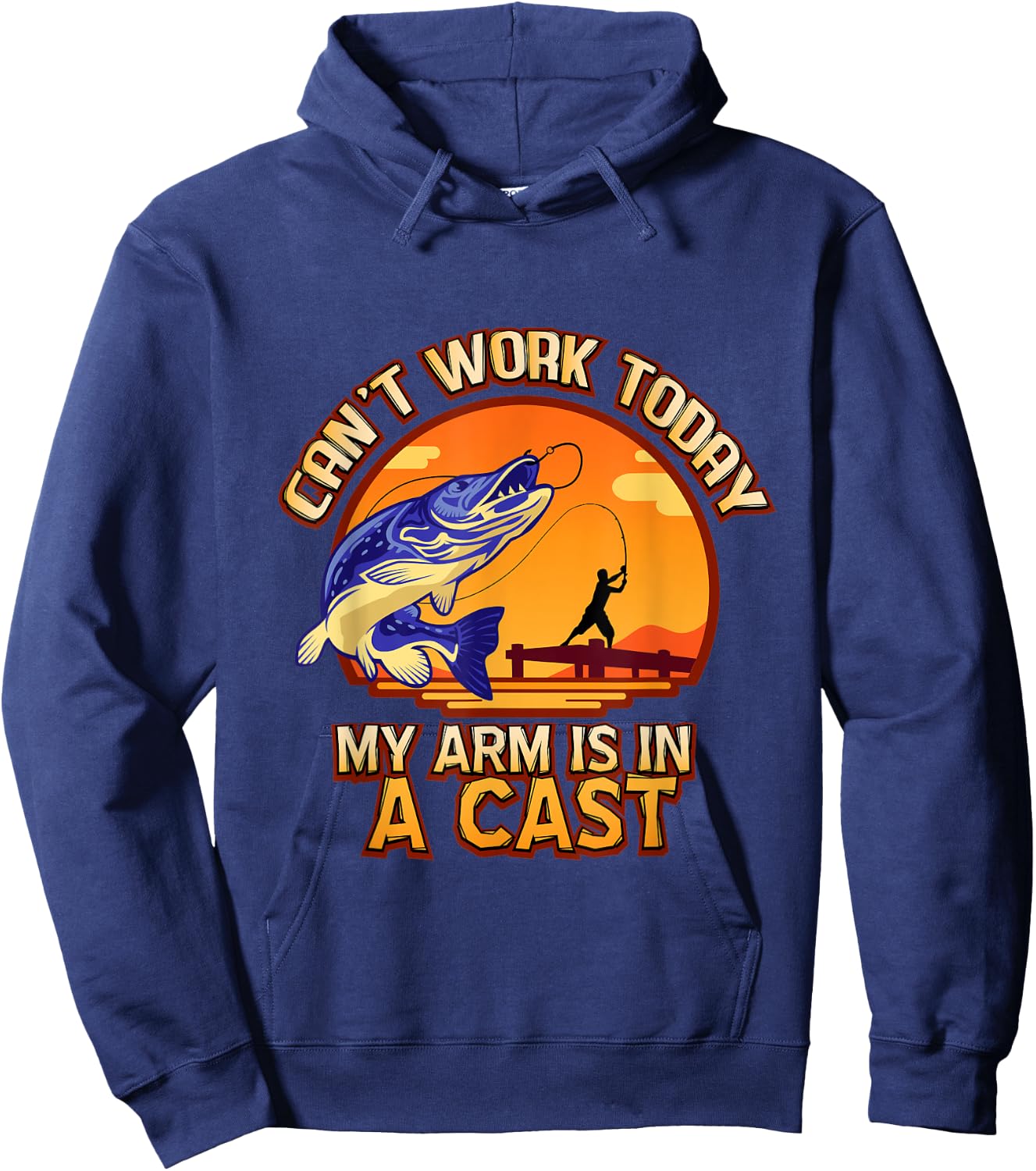 Fishing Pole Cast & Reeling In Fish - Funny Fisherman Gift Hoodie - Hoodie | Navy