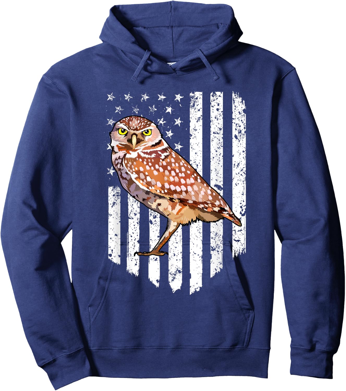 White American Flag Burrowing Owl Bird 4th Of July Women Men Hoodie - Hoodie | Navy