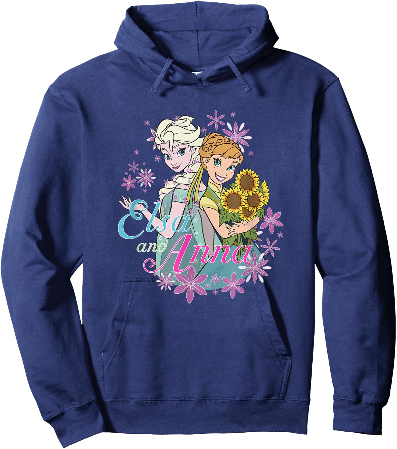 Disney Frozen Anna & Elsa Sisters Rainbow Snowflake Frame Hoodie - Hoodie | Navy