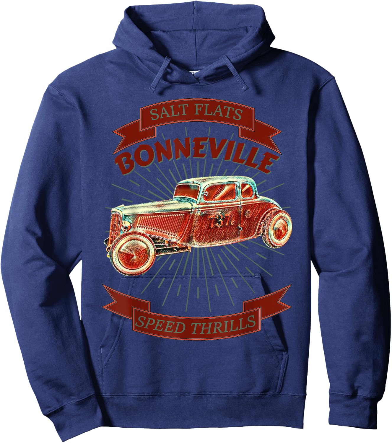 Bonneville Salt Flats Vintage Retro Hot Rod Race Car Hoodie - Hoodie | Navy