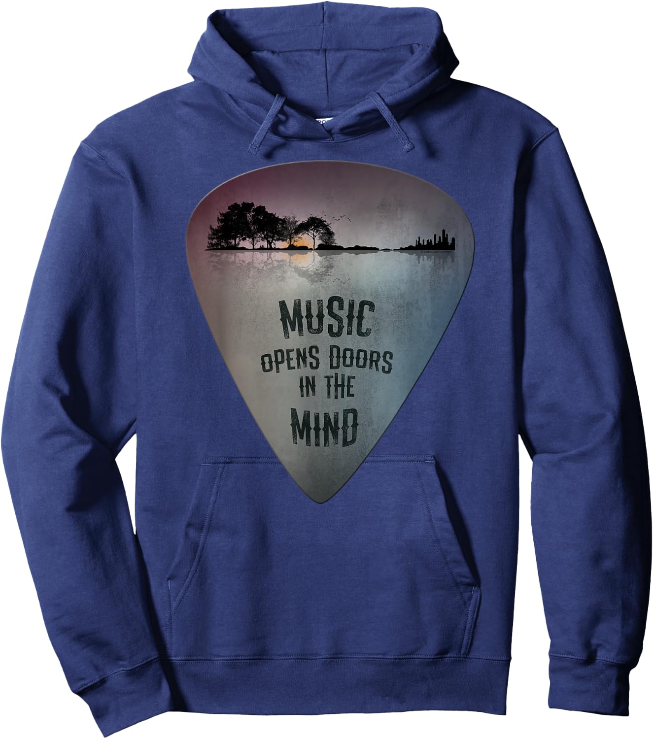 Distressed Guitar Pick Lake Reflections Music Lover Guitar Hoodie - Hoodie | Navy