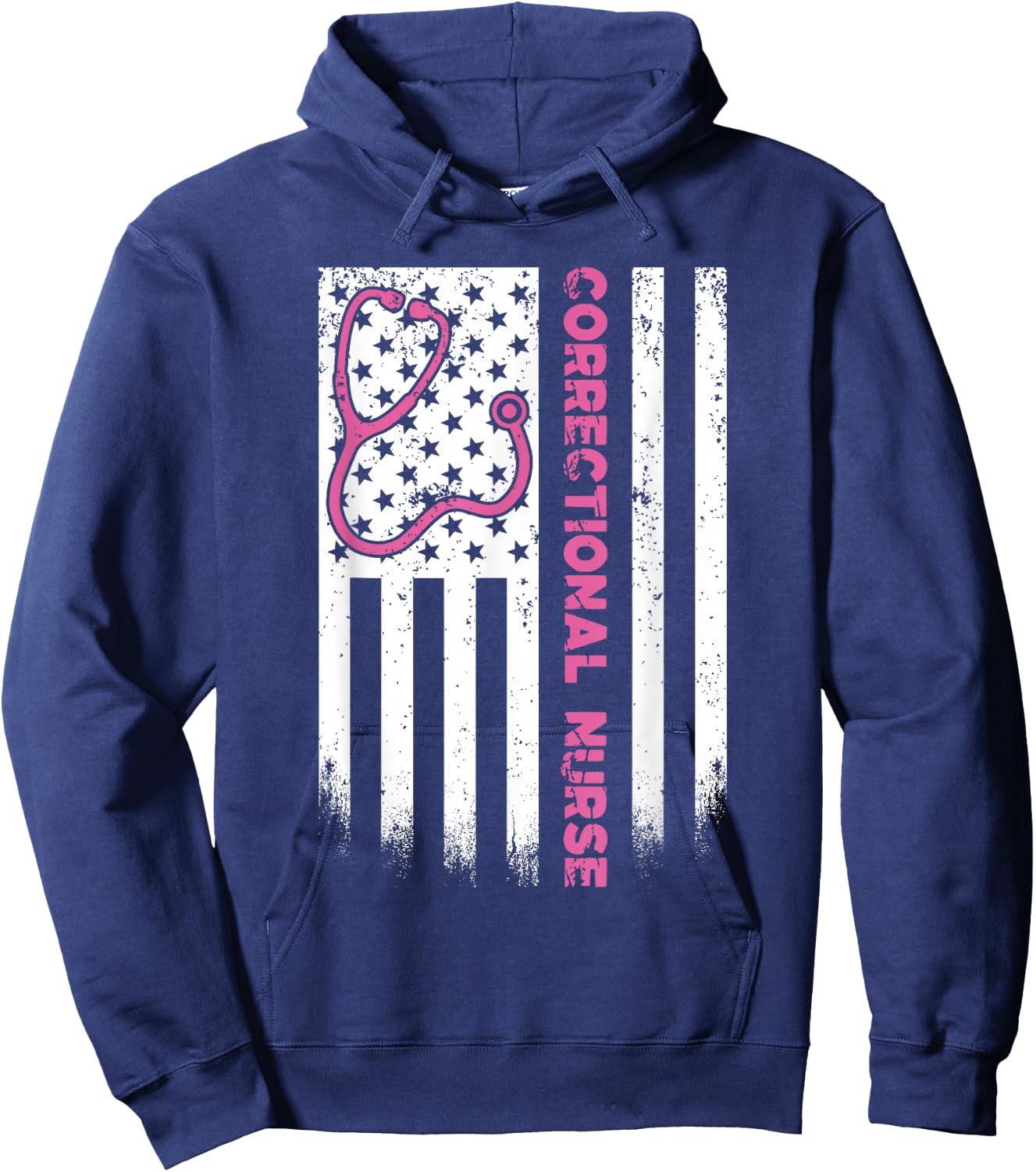 Correctional Nurse American Flag US Stethoscope RN Patriotic Hoodie - Hoodie | Navy