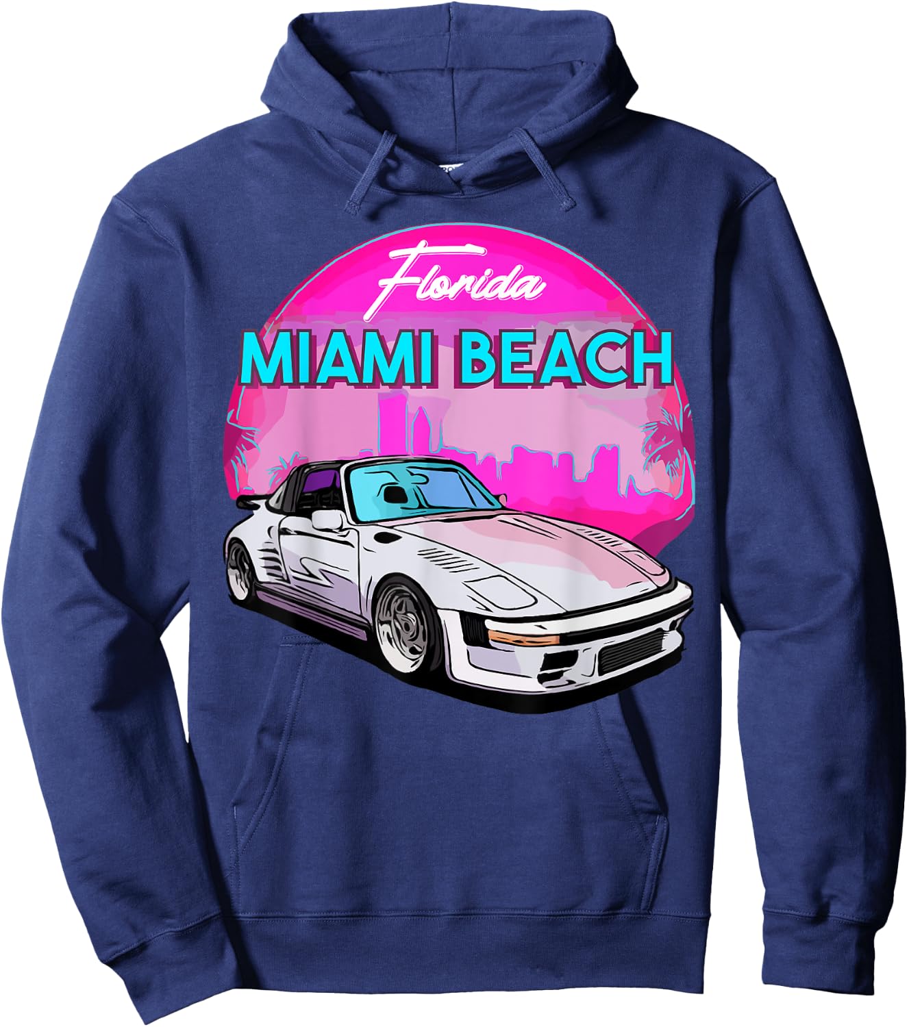 Miami Beach Florida Miami Palm Trees and Vintage Car Hoodie - Hoodie | Navy
