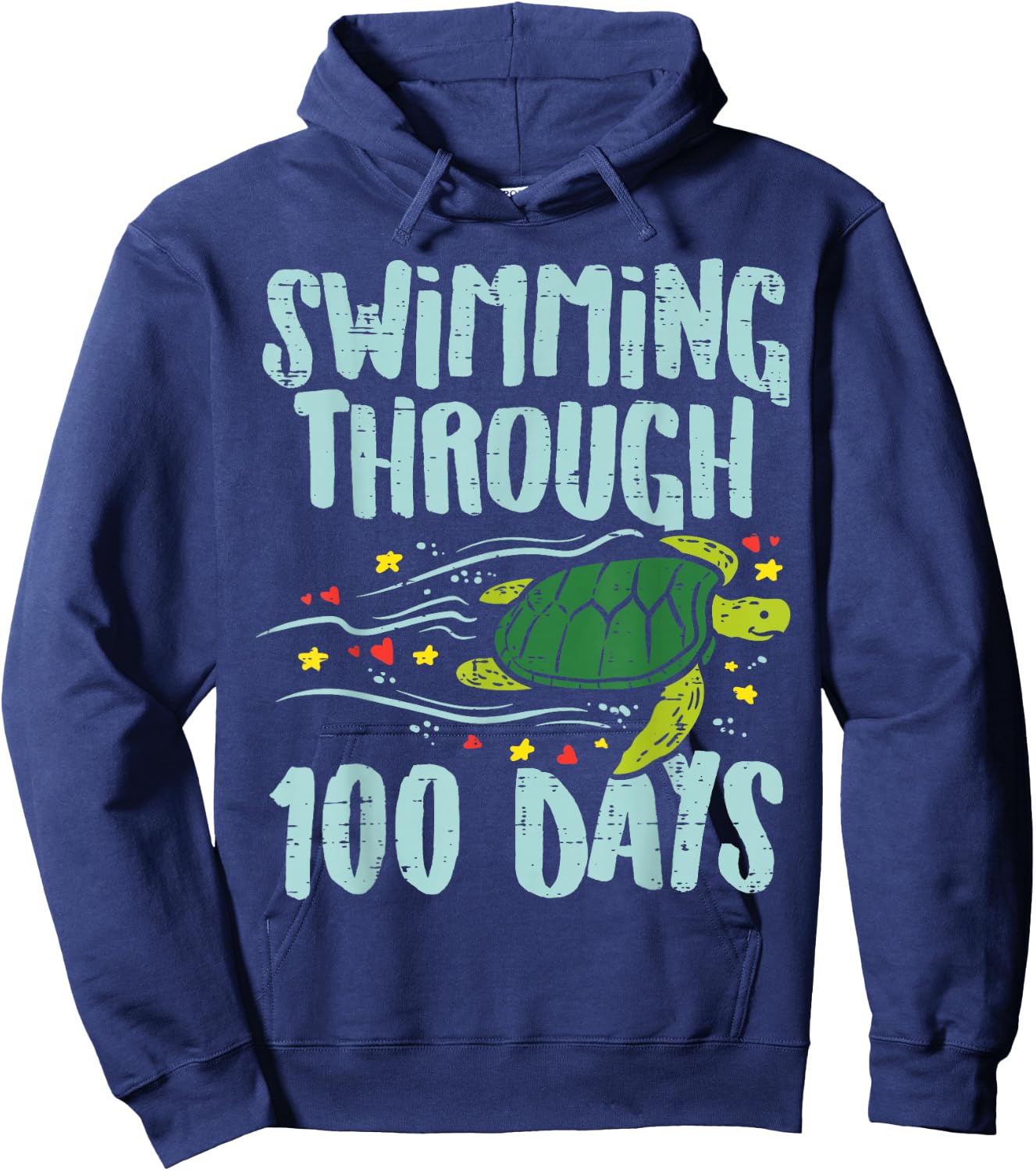 Swimming Through 100 Days Turtle 100th Day School Kids Gift Hoodie - Hoodie | Navy