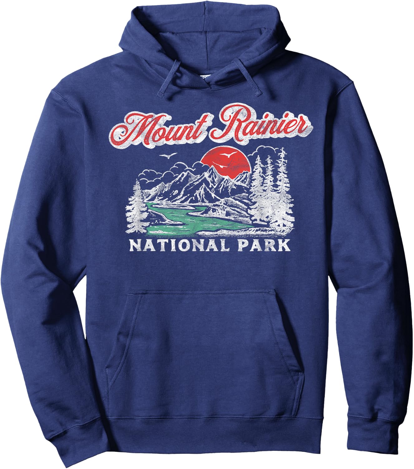 Mount Rainier National Park Retro 80's Mountains Graphic Hoodie - Hoodie | Navy