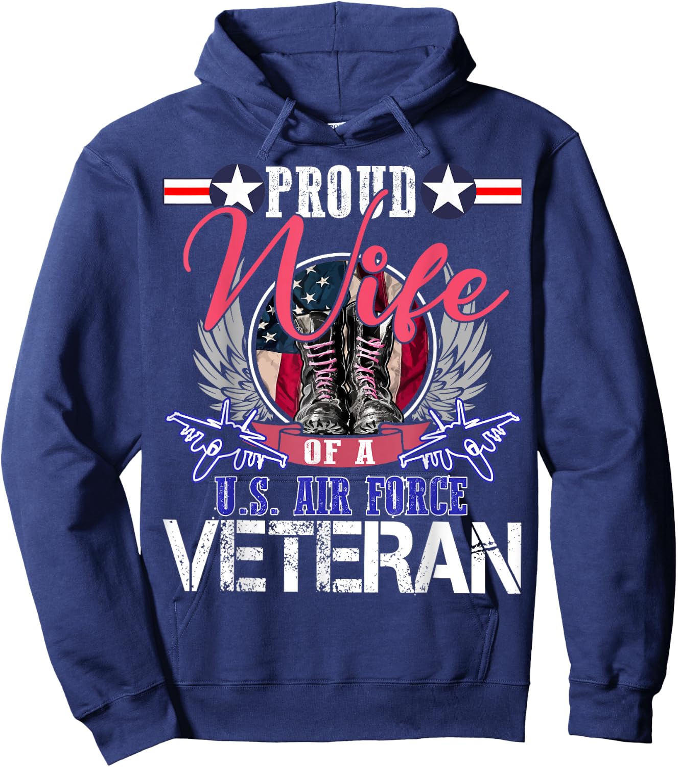 Vintage Proud Wife Of A U.S. Air Force Veteran Gift Mom Dad Hoodie - Hoodie | Navy