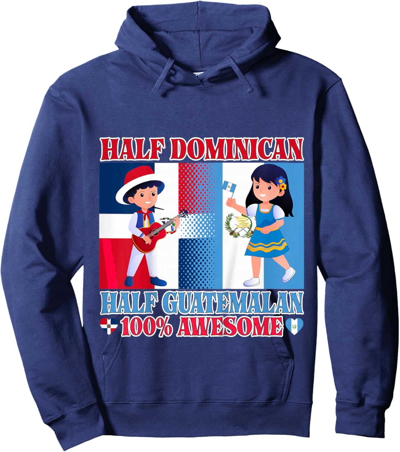 Half Guatemalan Half Dominican Republic Flag Toddler Girls Hoodie - Hoodie | Navy