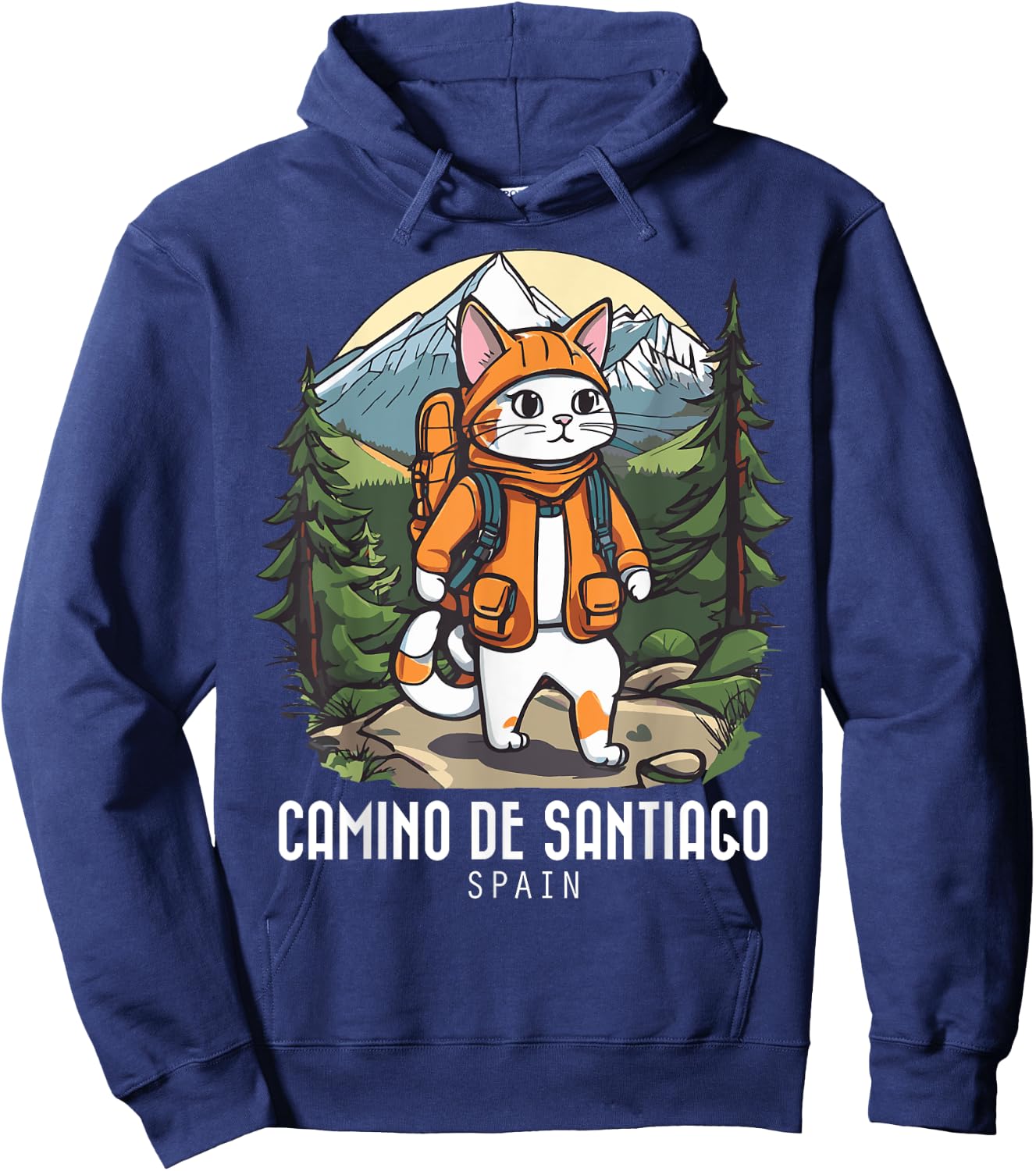Cat Hiking Camino De Santiago Spain Souvenir Retro Mountain Women Hoodie - Hoodie | Navy