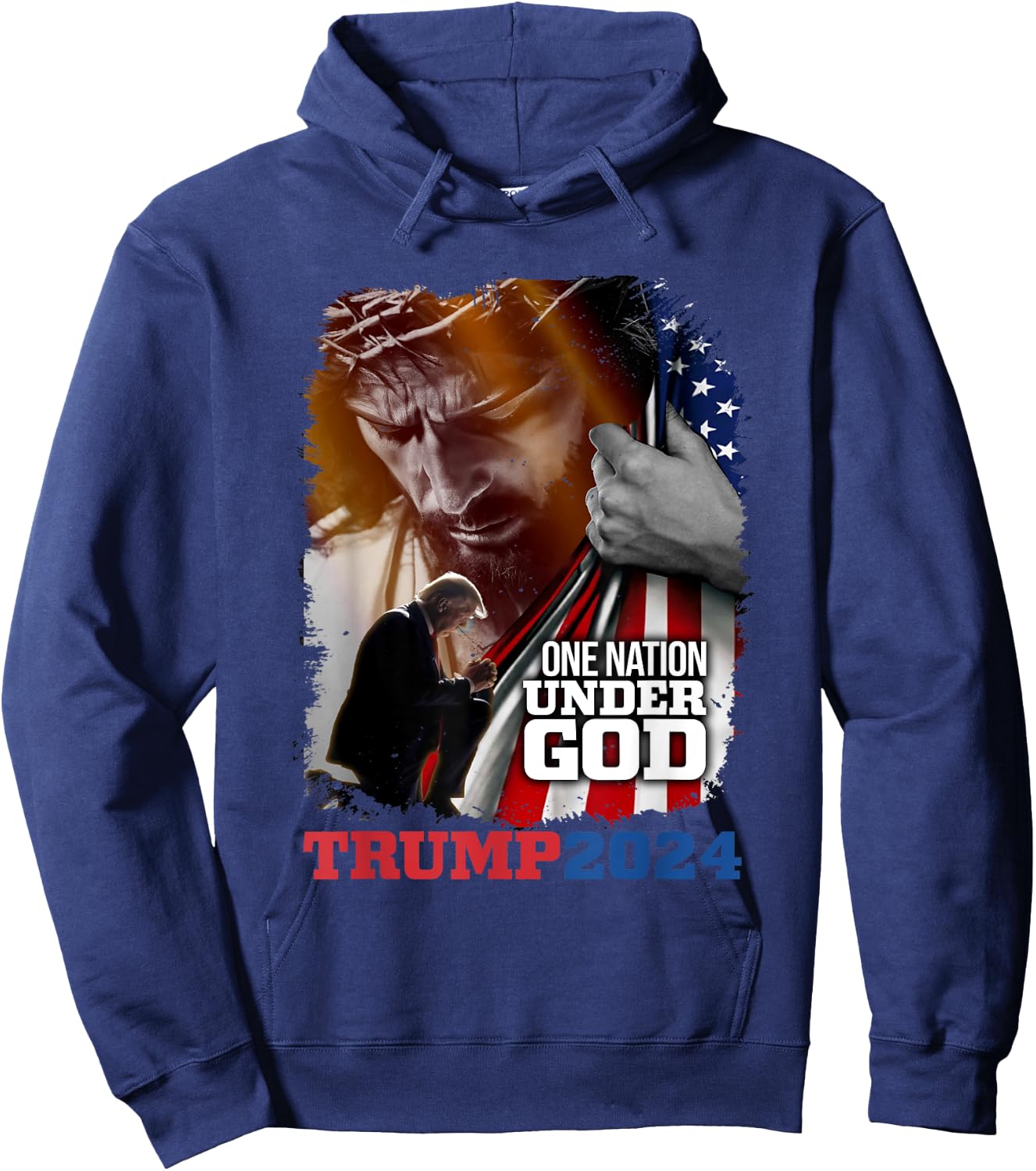 One Nation Under God President Trump 2024 America Christian Hoodie - Hoodie | Navy