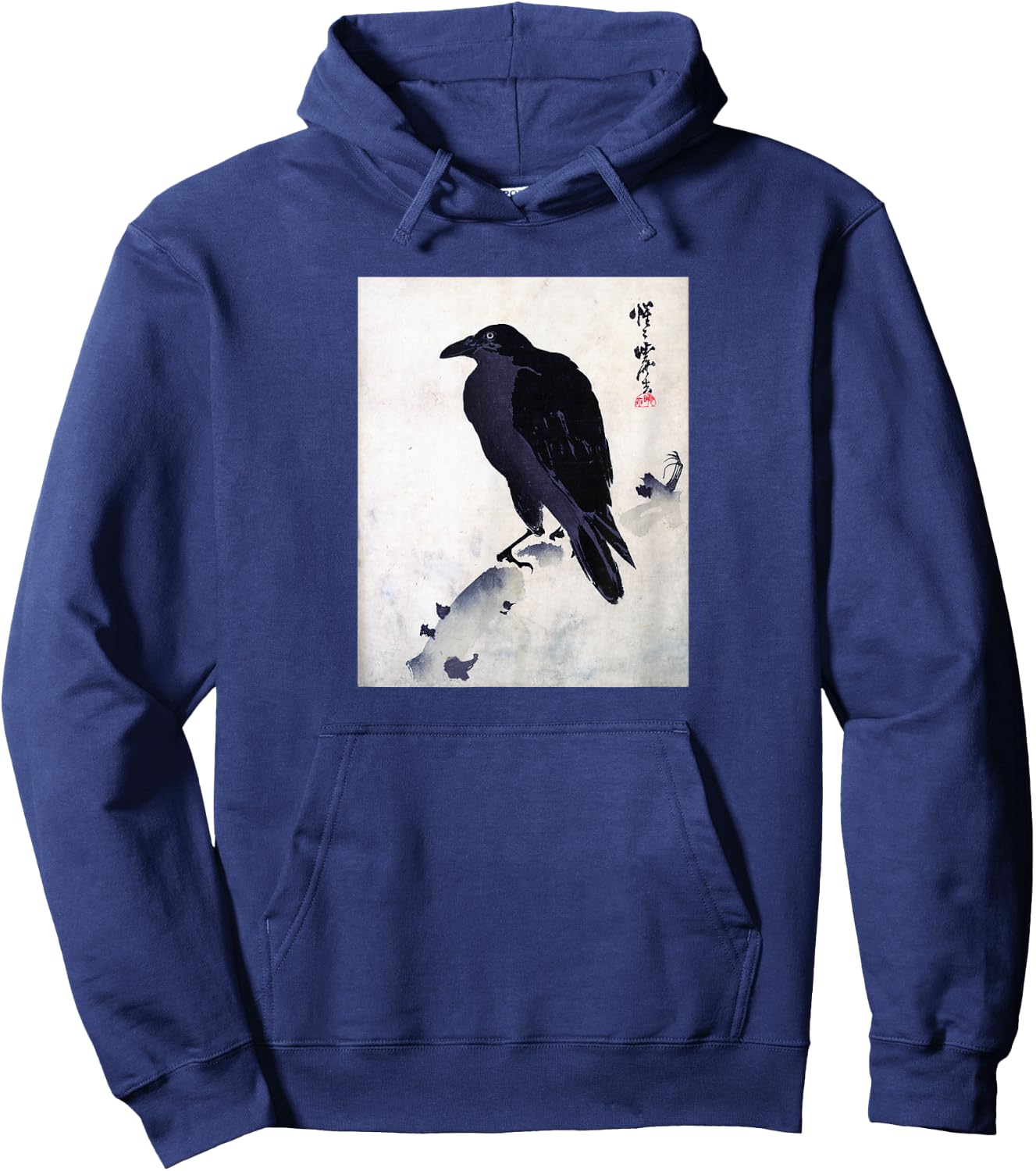 Japanese Crow Ink Art - Traditional Woodblock Bird Hoodie - Hoodie | Navy