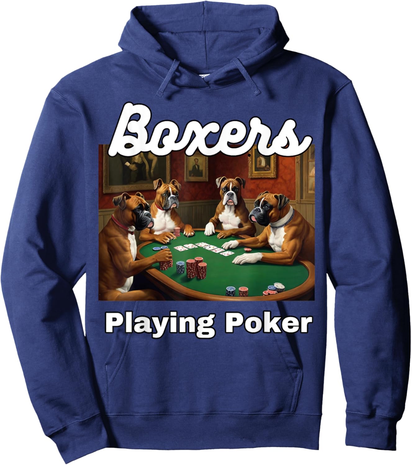 Dogs Playing Poker Boxers Dog Boxer Card Game Cards Women Kids Hoodie - Hoodie | Navy
