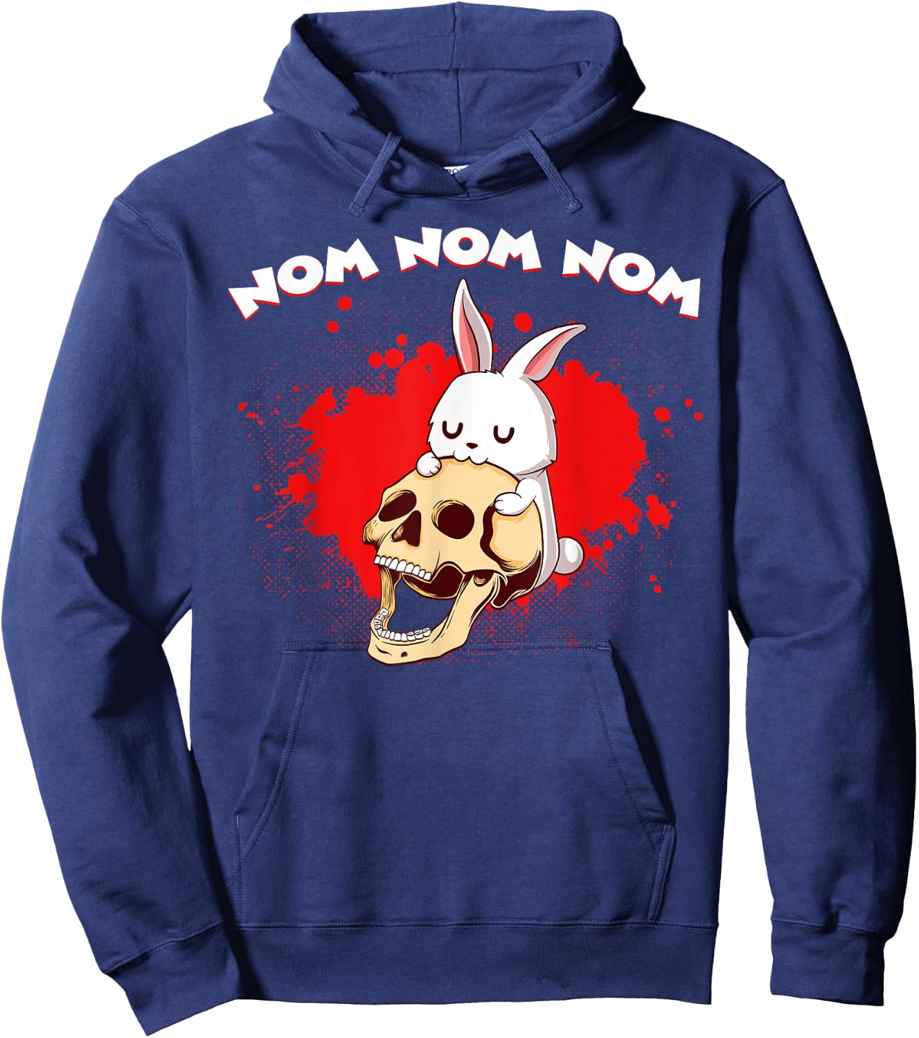 Nom Nom Nom Eat Skull Head Bunny Rabbit Kawaii Anime Rodent Hoodie - Hoodie | Navy