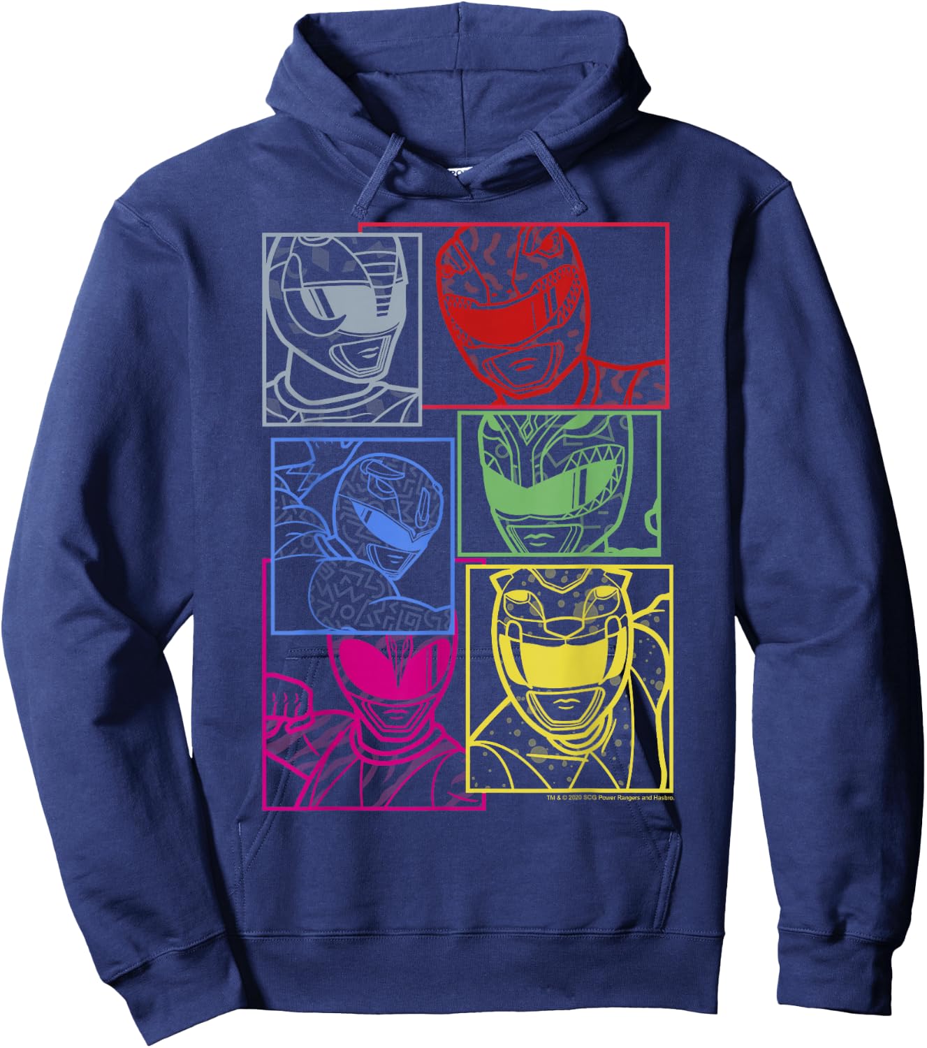 Power Rangers Group Shot Color Silhouette Line Art Panels Hoodie - Hoodie | Navy
