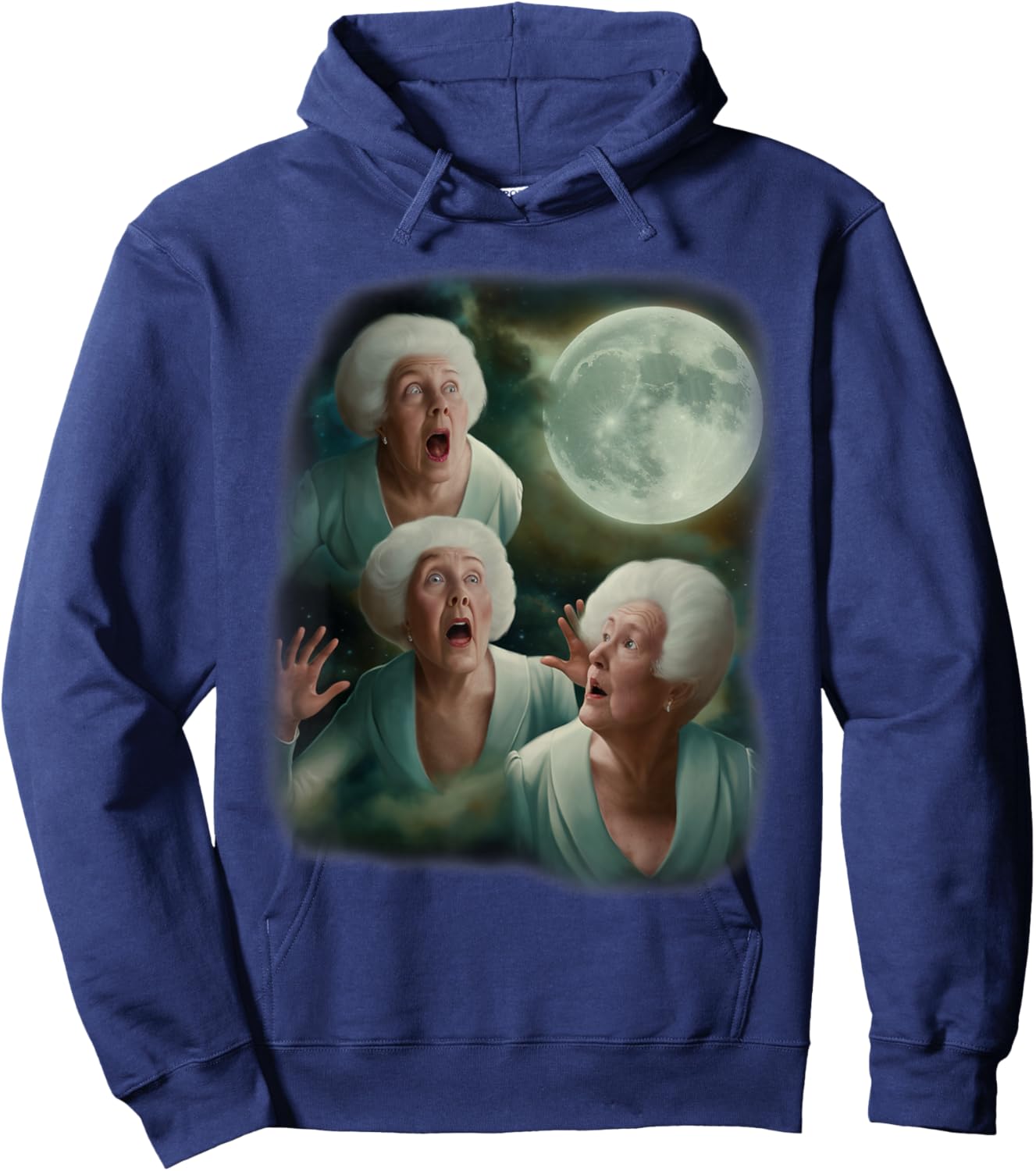 Three Granny Moon | 3 Old Ladys Howling Weird Cursed Meme Hoodie - Hoodie | Navy