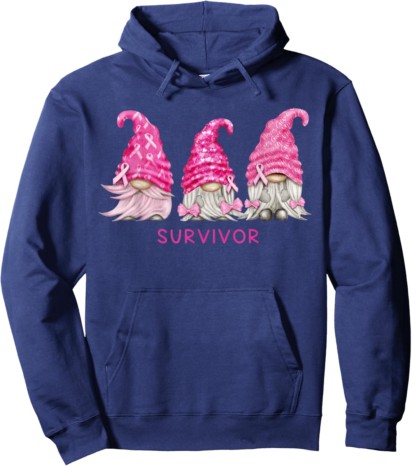 Gnome Breast Cancer Survivor Pink October Ribbon Awareness Hoodie - Hoodie | Navy