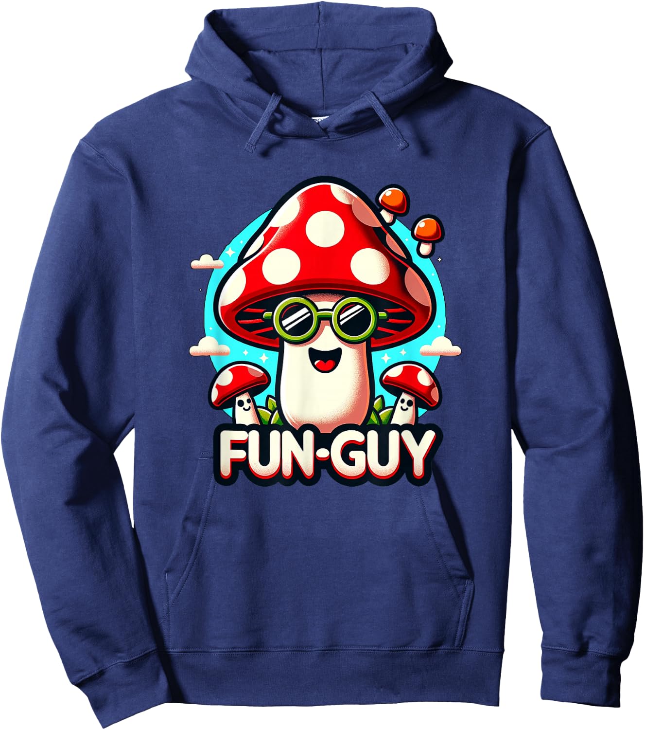 Kids & Toddler Fun Pun 'FUN-GUY' Funny Cute Mushroom Themed Hoodie - Hoodie | Navy