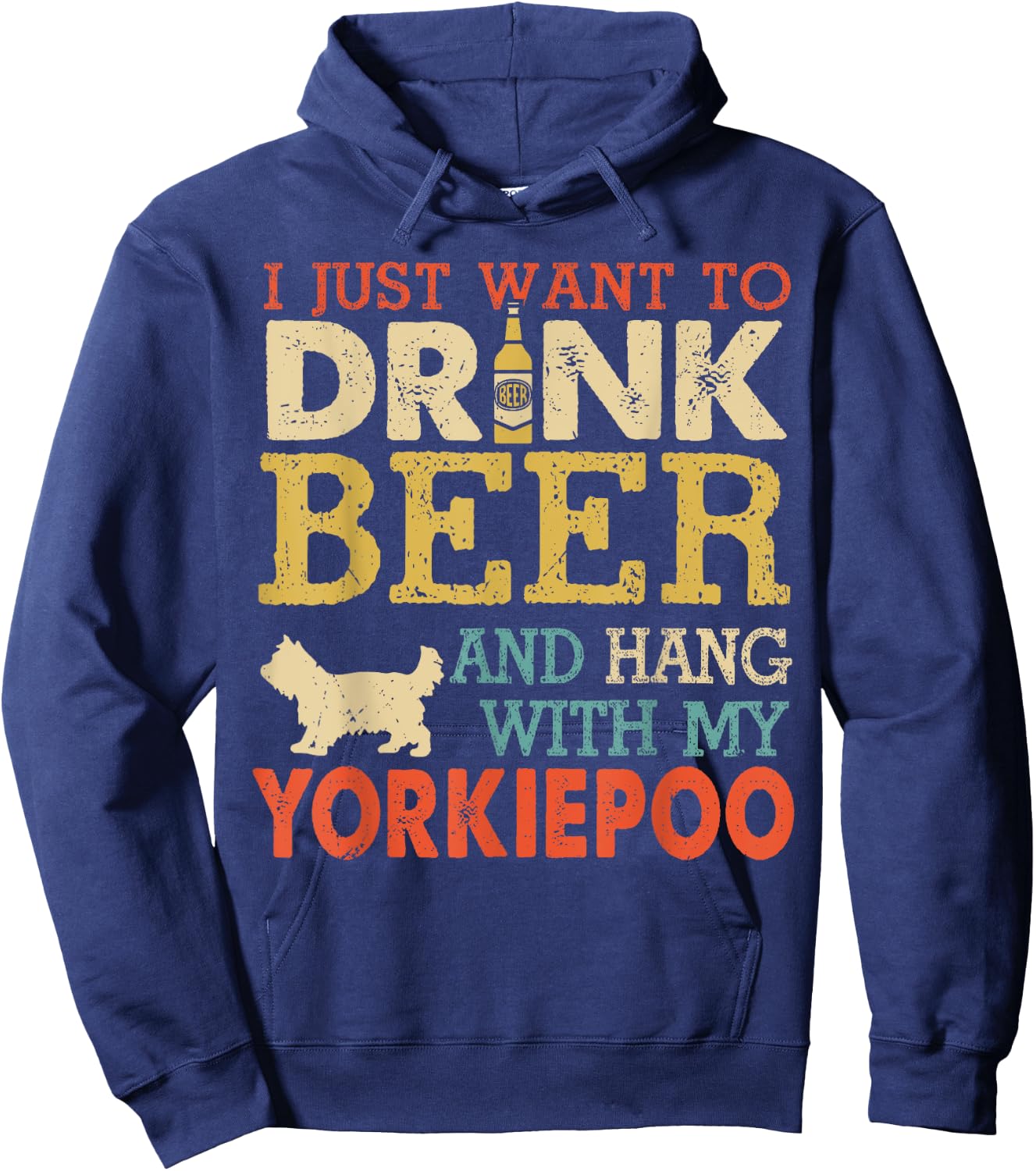 Yorkiepoo Dad Drink Beer Hang With Dog Funny Men Vintage Hoodie - Hoodie | Navy