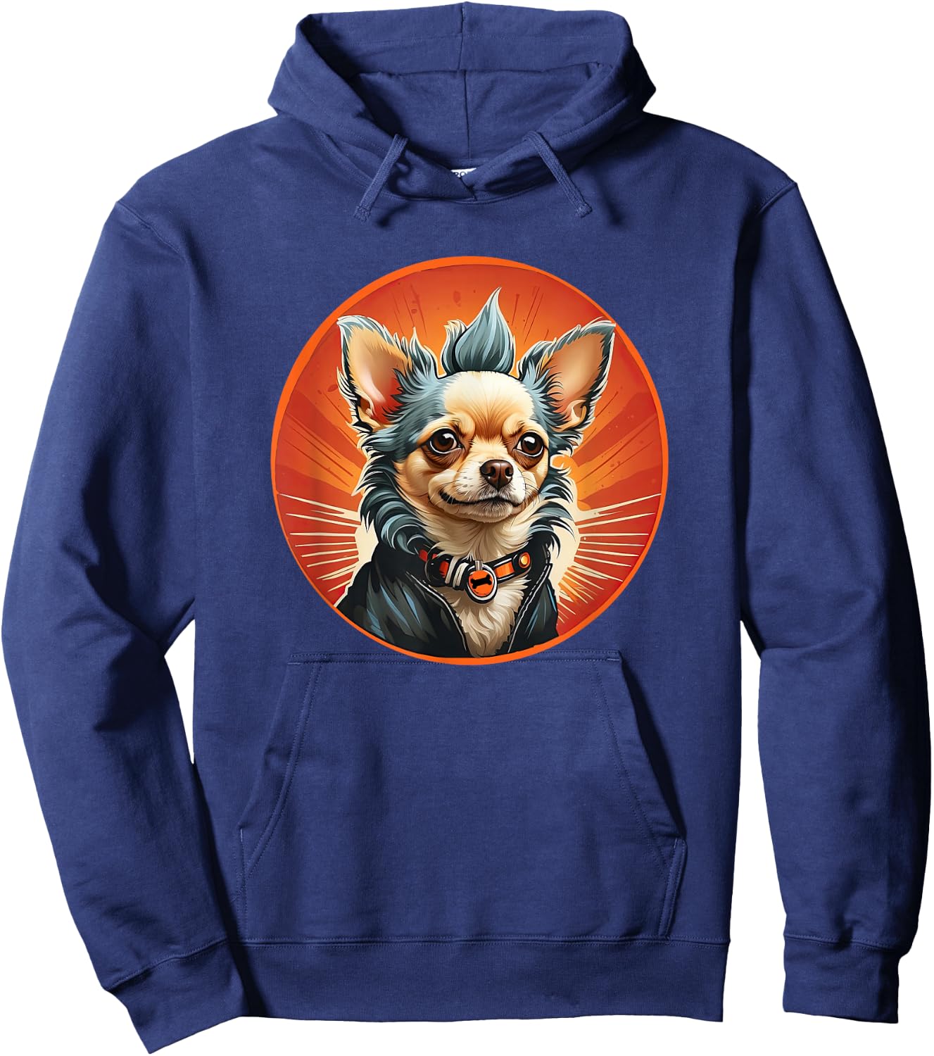 Punk Chihuahua Mohawk Motorcycle Jacket Treat Bone Rock Dad Hoodie - Hoodie | Navy