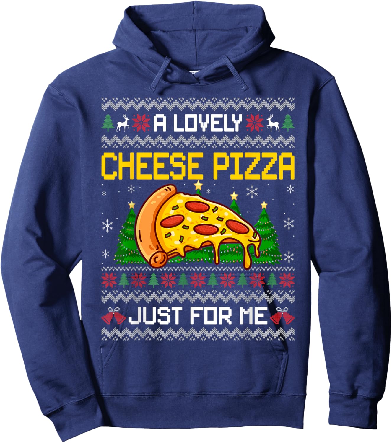Lovely Cheese Pizza Christmas Funny Kevin Xmas Ugly Sweater Hoodie - Hoodie | Navy