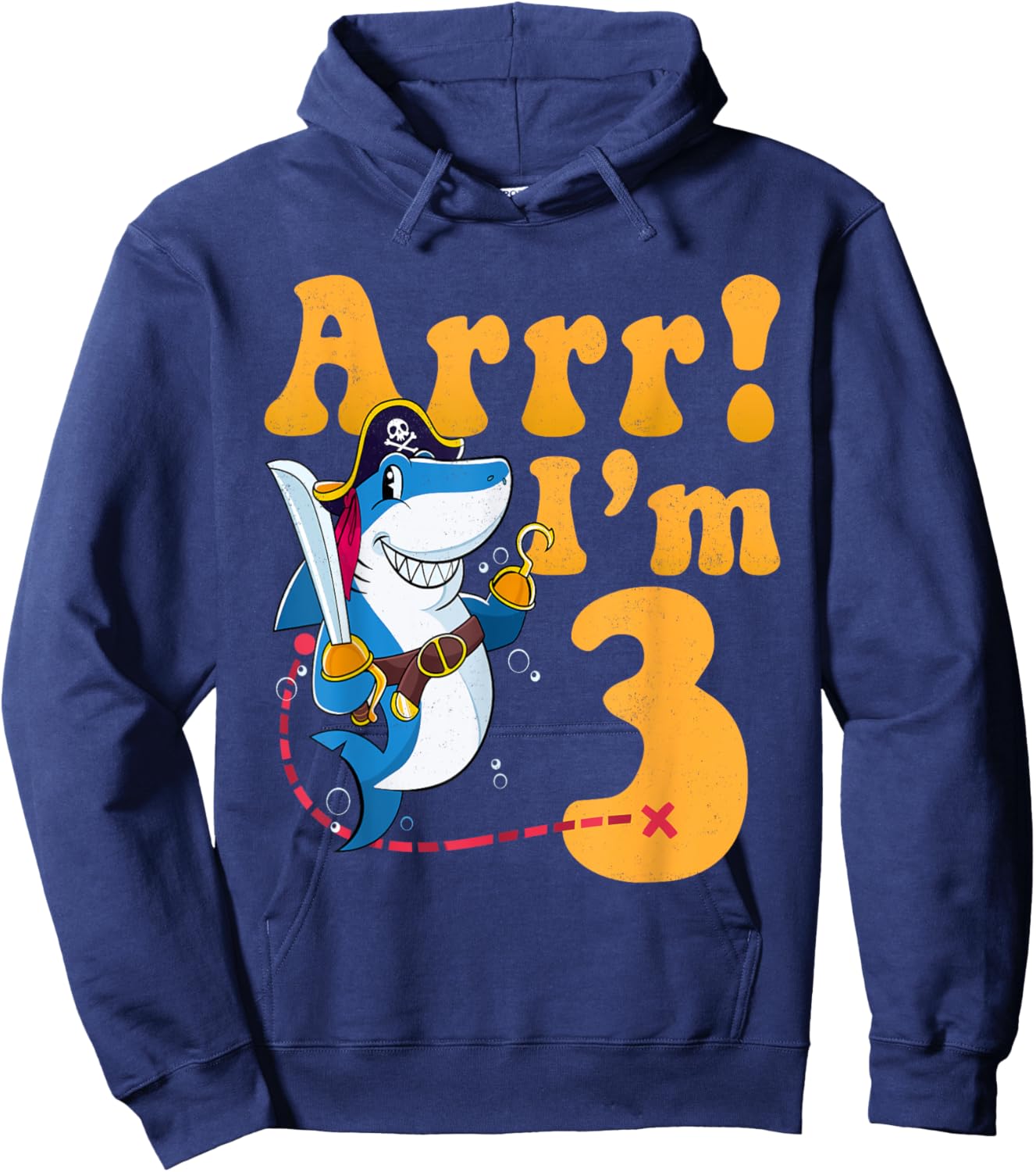 Kids 3rd Shark Pirate Birthday Party 3 Three Years Old Boys Hoodie - Hoodie | Navy