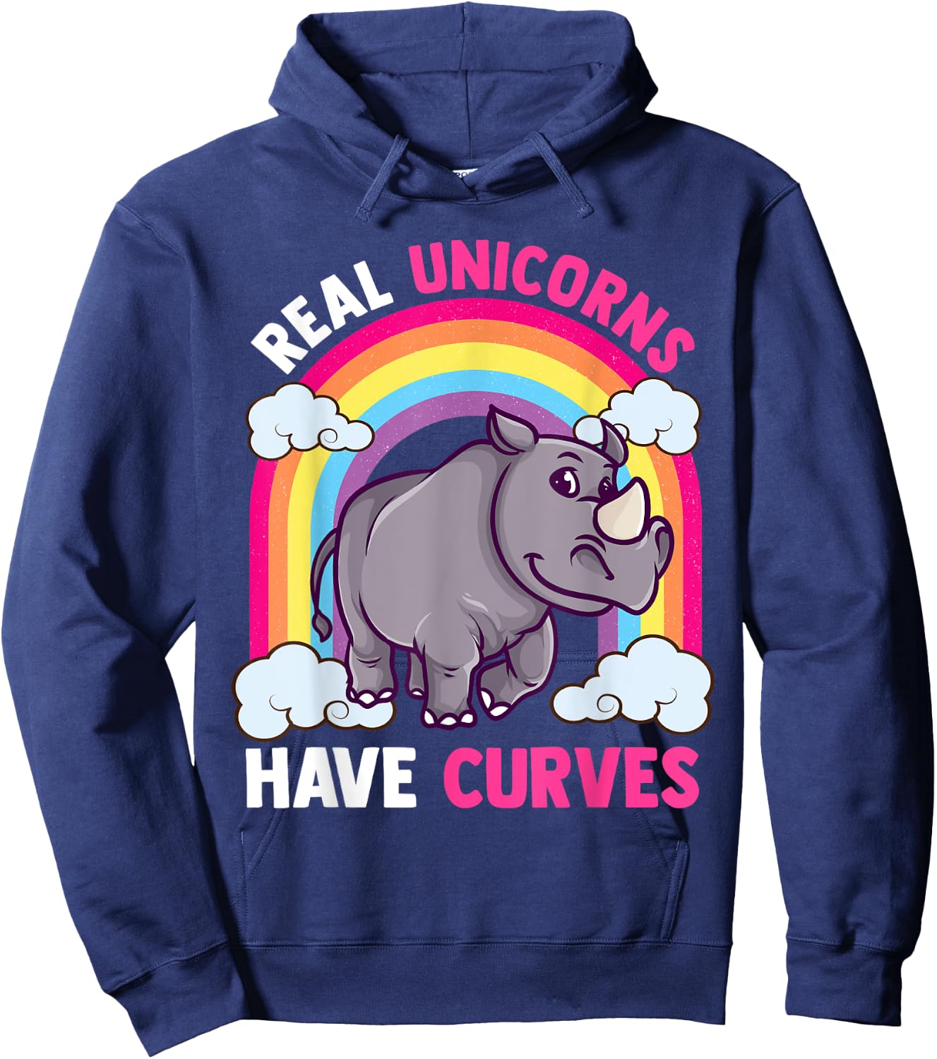 Real Unicorns Have Curves Funny Rhinoceros Animals Lover Hoodie - Hoodie | Navy