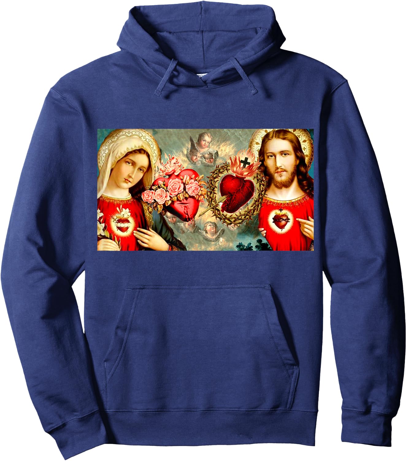 Immaculate Heart of Mary and Sacred Heart of Jesus Hoodie - Hoodie | Navy