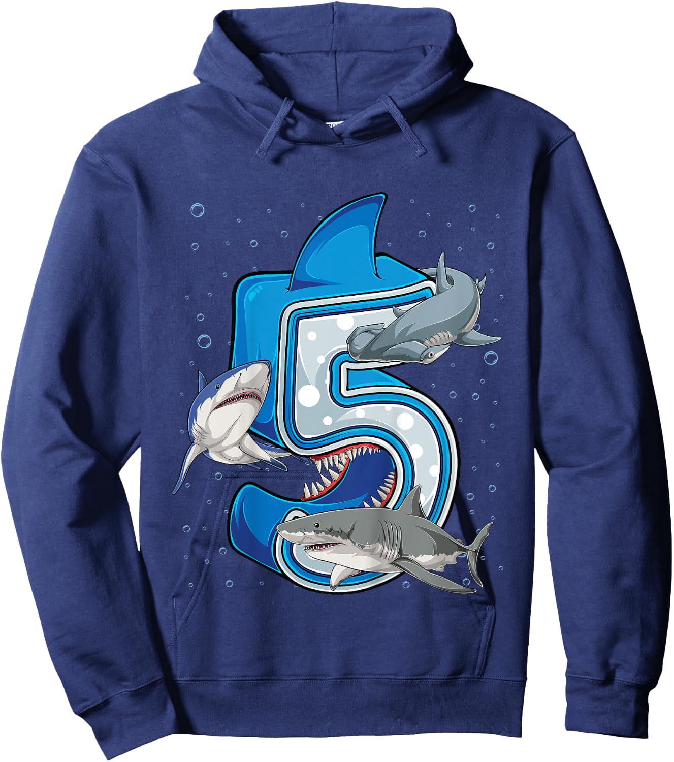 5th Birthday Boys Shark 5 years Old Ocean Shark B-day Hoodie - Hoodie | Navy