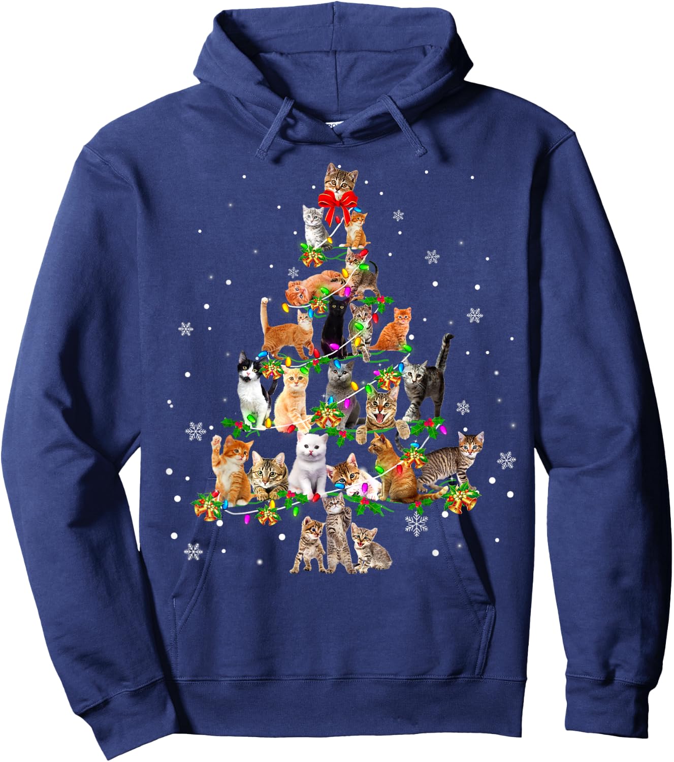 Cat Christmas Tree Ornament Decor Xmas For Cat Mom Cat Dad Hoodie - Hoodie | Navy