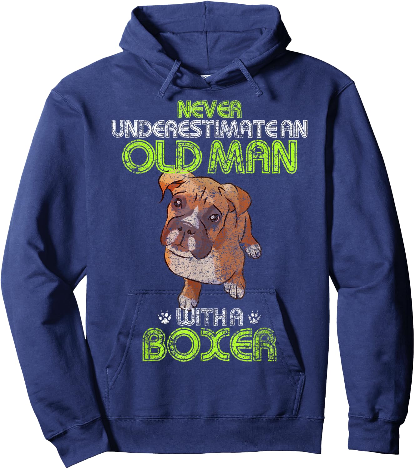 Never Underestimate An Old Man With A Boxer Funny Dog Lover Hoodie - Hoodie | Navy