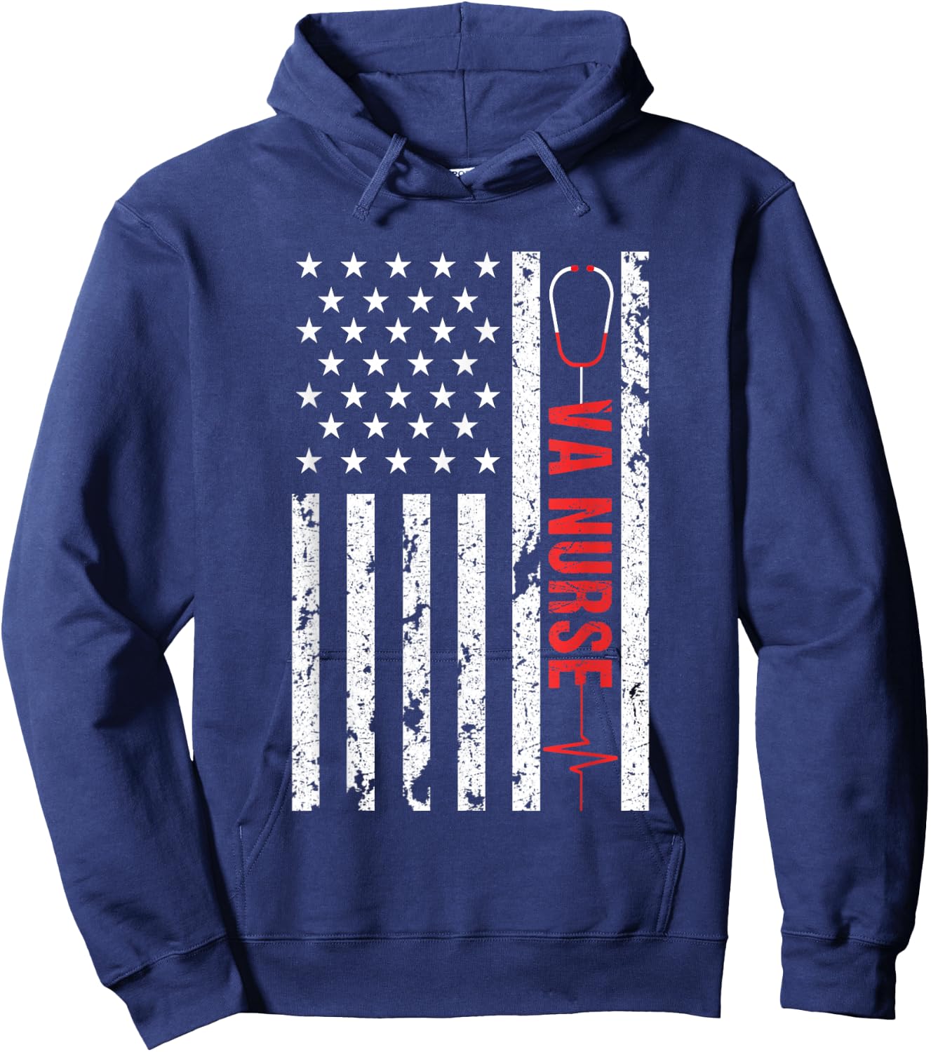 VA Nurse Vintage Patriotic American Flag USA 4th of July Hoodie - Hoodie | Navy