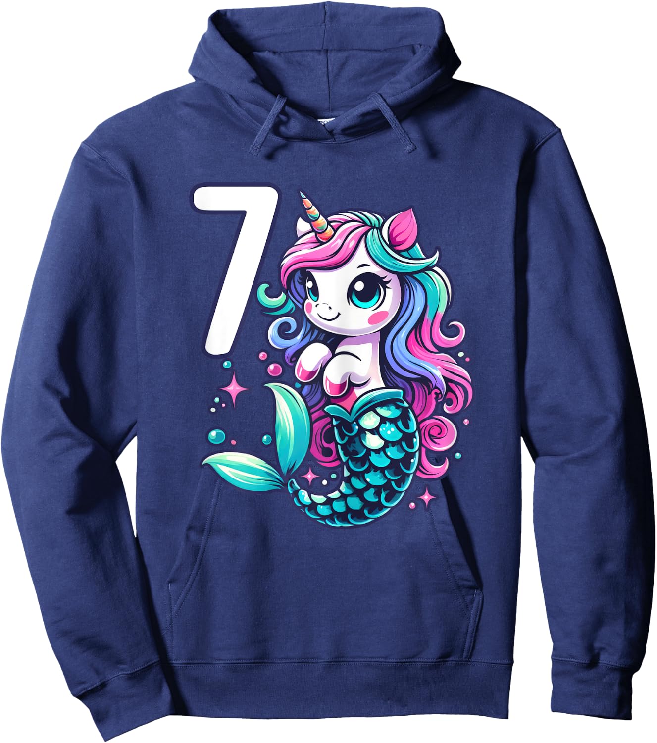 Unicorn Mermaid 7th Birthday 7 Year Old Party Girls Outfit Hoodie - Hoodie | Navy