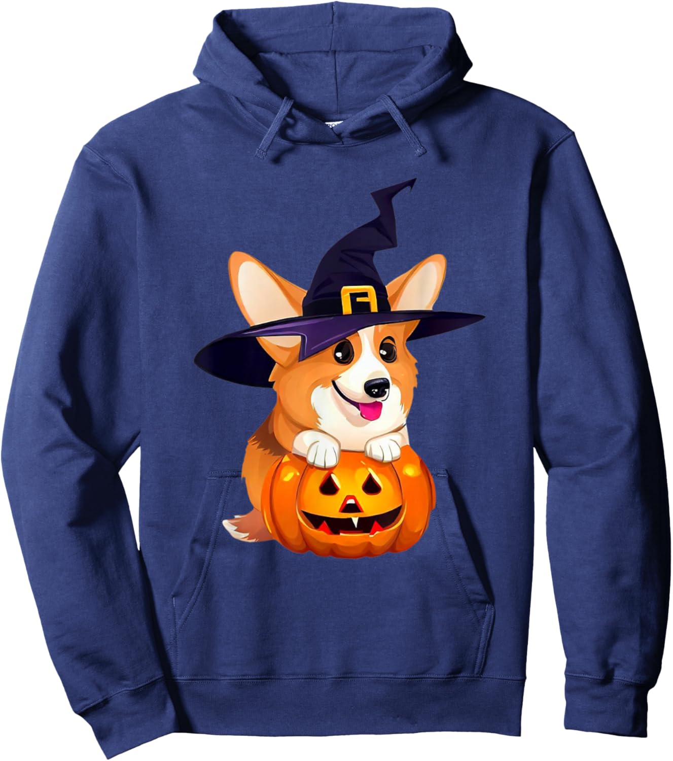 Halloween Corgi Witch Hat, Boy Girl Funny Hoodie - Hoodie | Navy