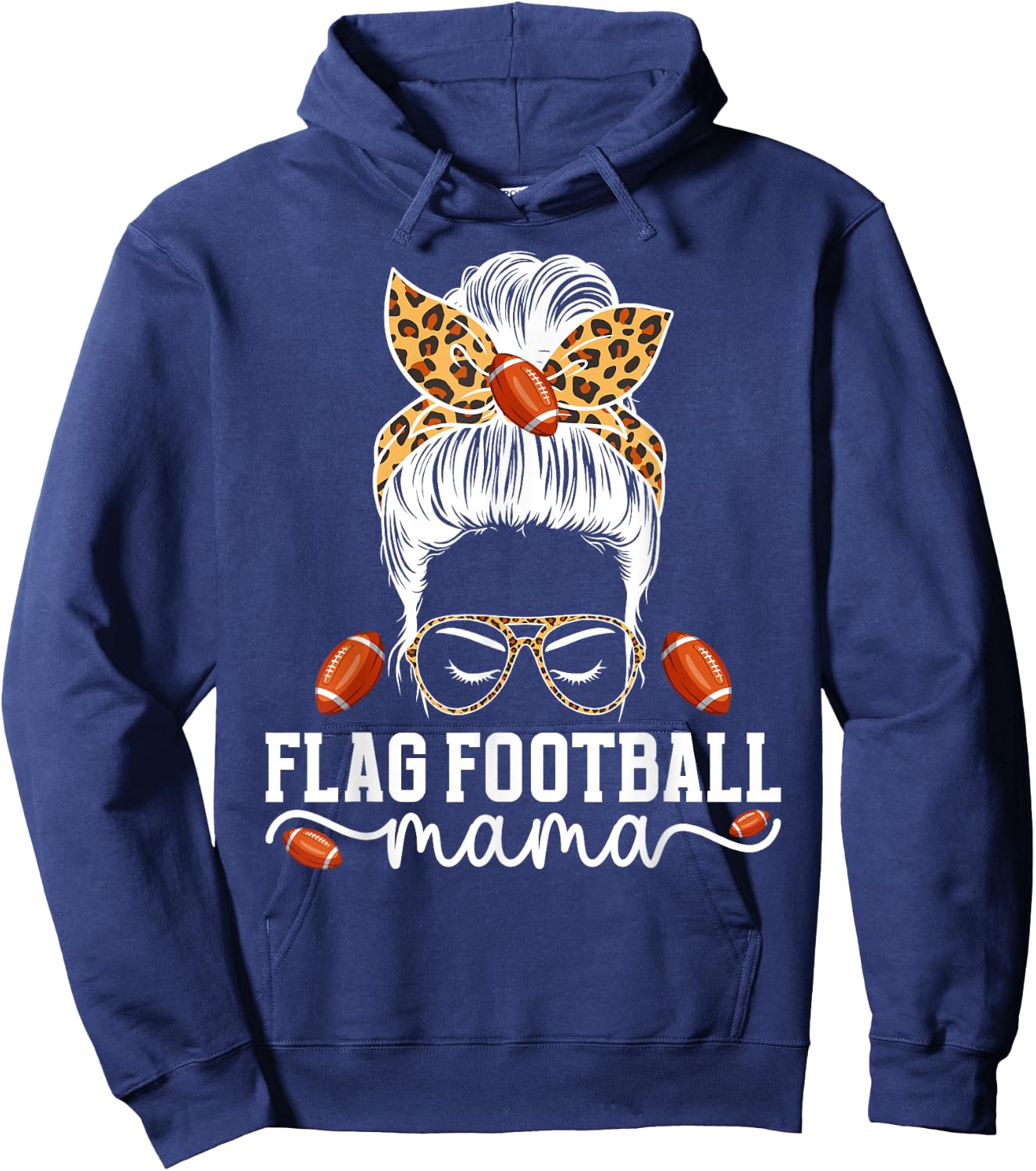 Flag Football Mama Messy Bun Flag Football Player Mom Hoodie - Hoodie | Navy