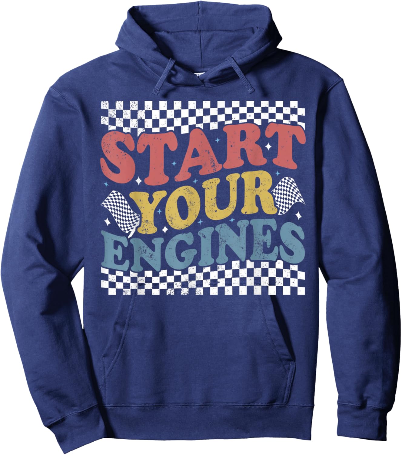 Groovy Checkered Flag Retro Racing Start Your Engines Hoodie - Hoodie | Navy