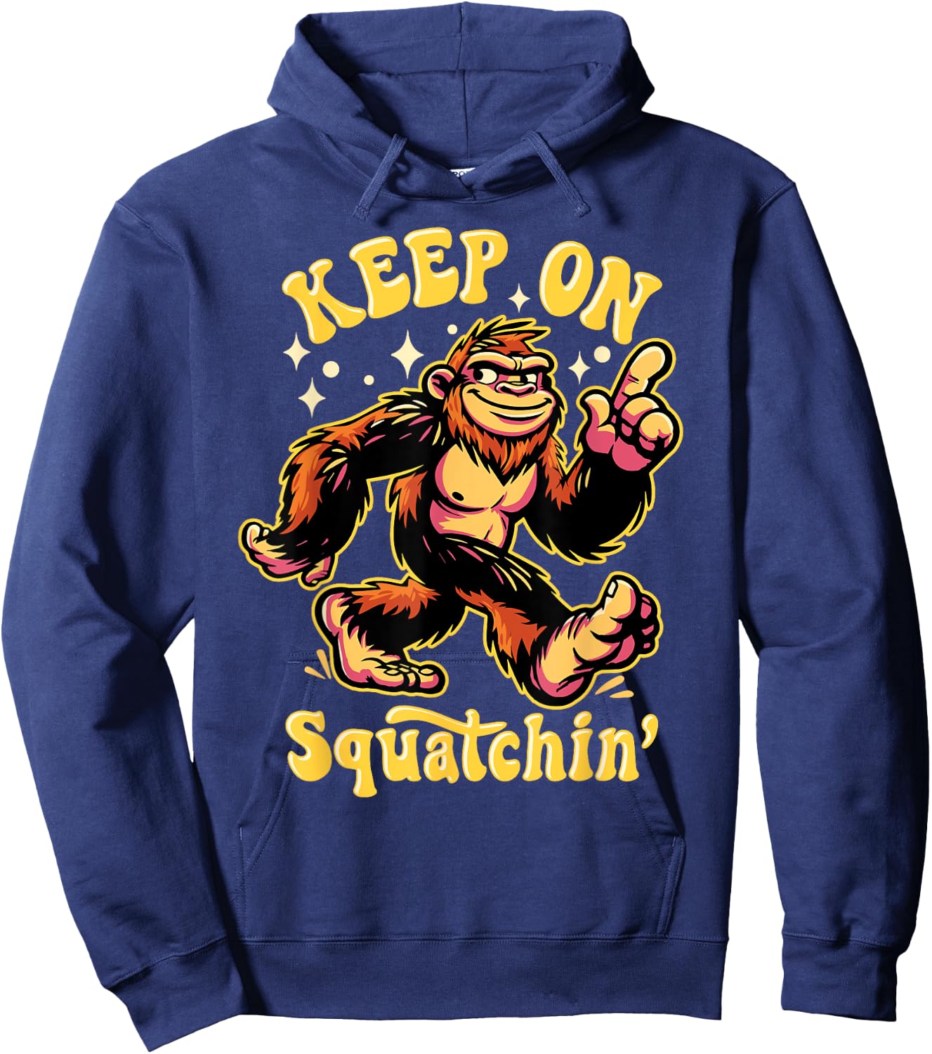 Gone Squatchin' Retro Bigfoot Hunter Graphic Hoodie - Hoodie | Navy