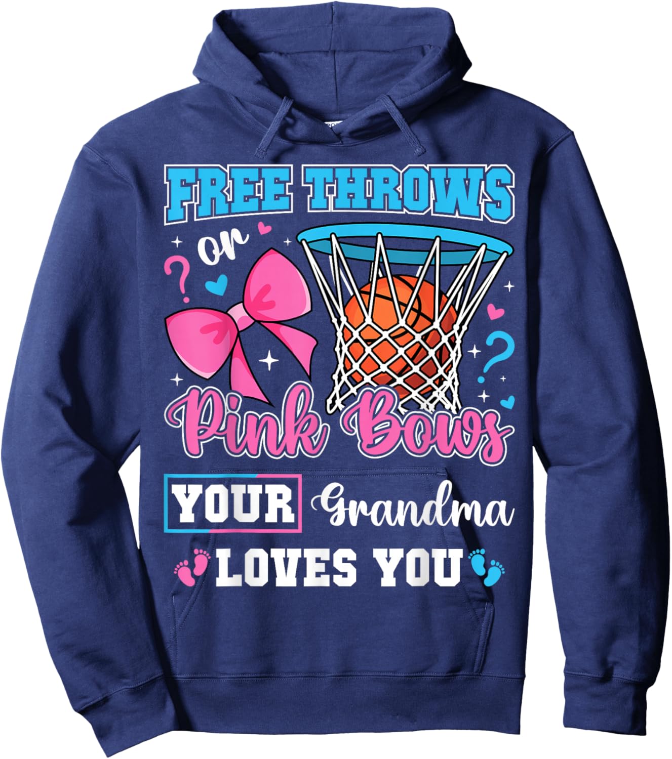 Free Throws or Pink Bows Grandma Loves You Gender Reveal Hoodie - Hoodie | Navy