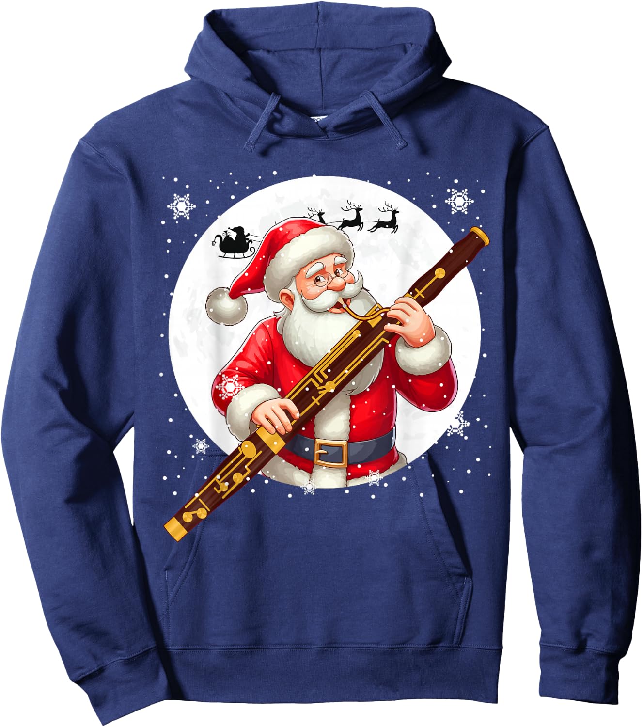 Santa Playing Bassoon Xmas Moon Costume Instrument Music Hoodie - Hoodie | Navy