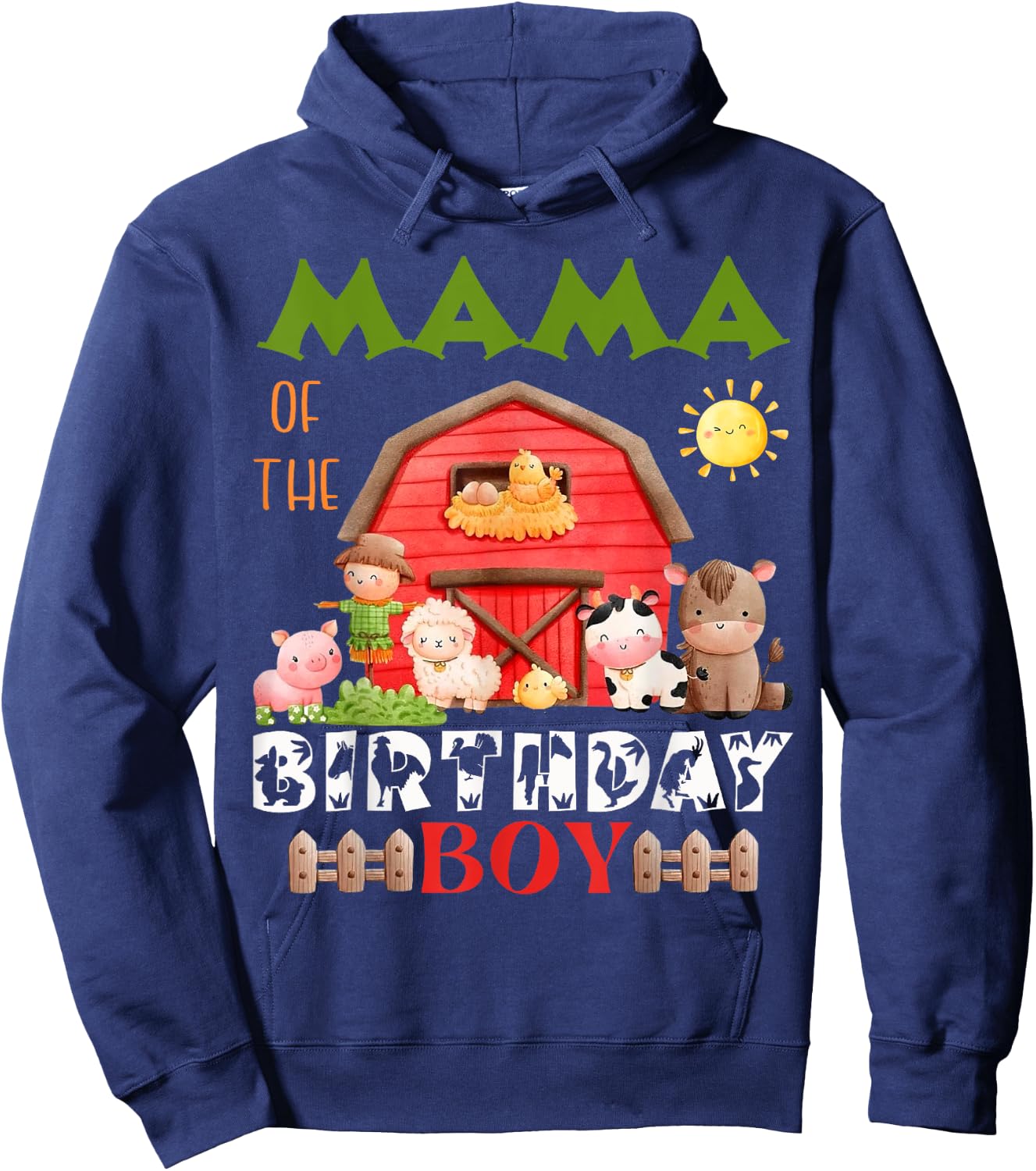 Mama Of The Birthday Boy Farm Animal Bday Party Celebration Hoodie - Hoodie | Navy