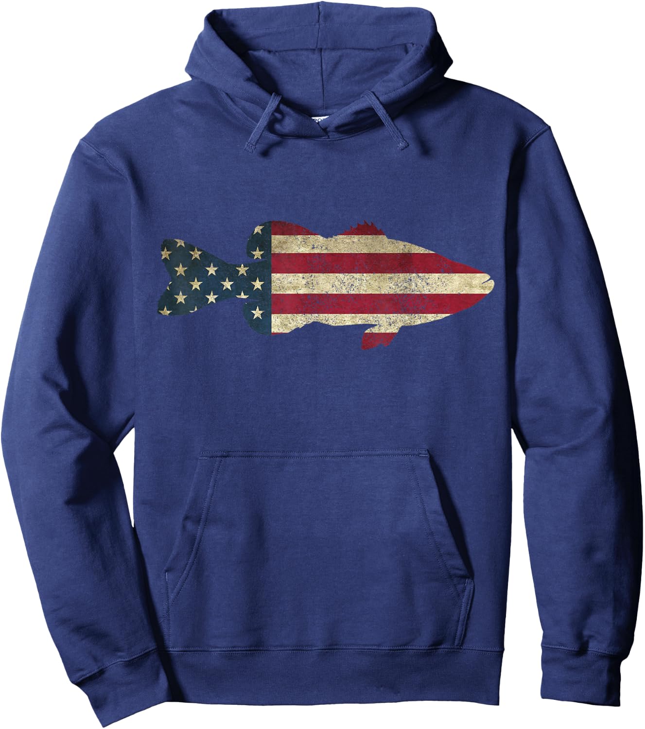 Bass Fishing American Flag Vintage Patriotic Angler Hoodie - Hoodie | Navy