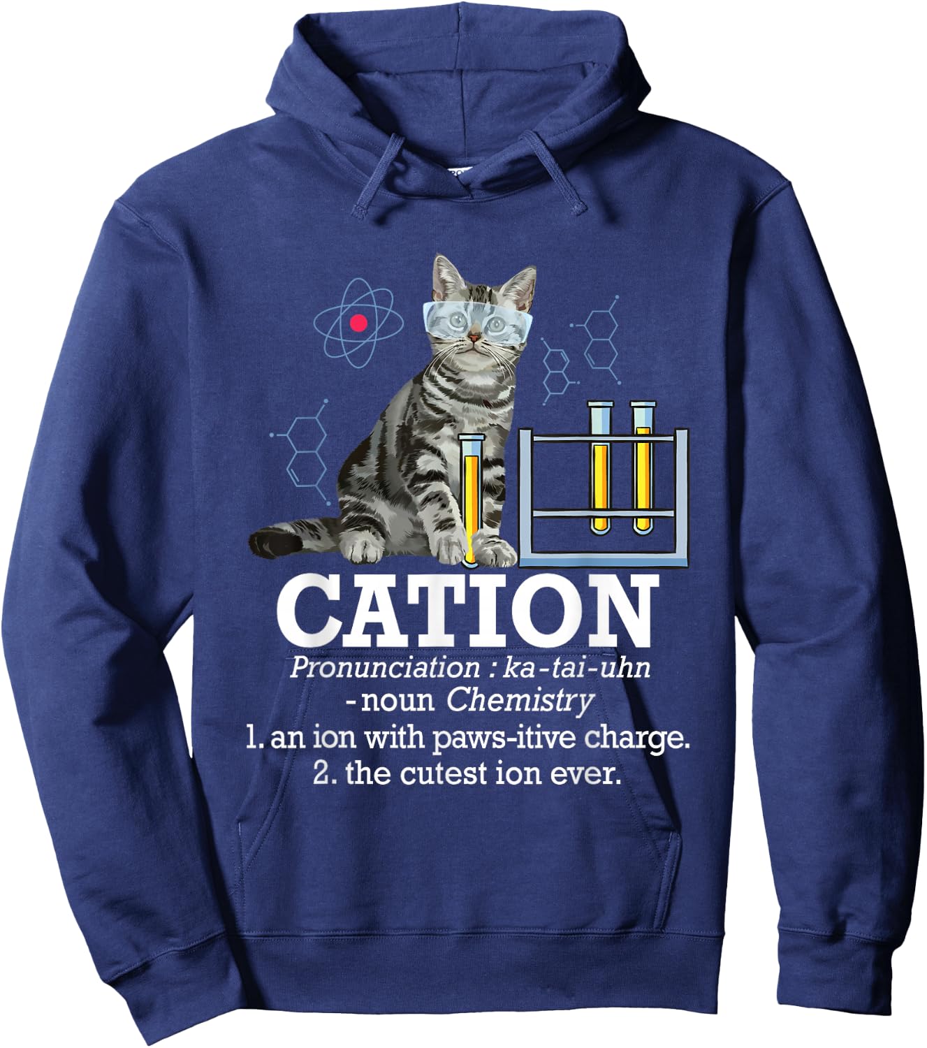 Cation - Funny Chemistry Humor Science Teacher Cat Pun Small Hoodie - Hoodie | Navy