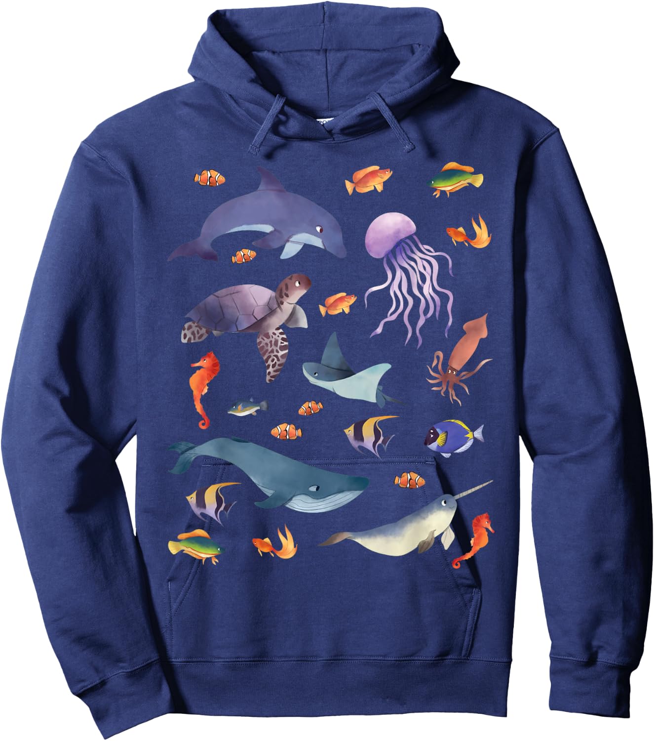 Ocean Life Love Sea Dolphin Turtle Jellyfish Whale Fishes Hoodie - Hoodie | Navy