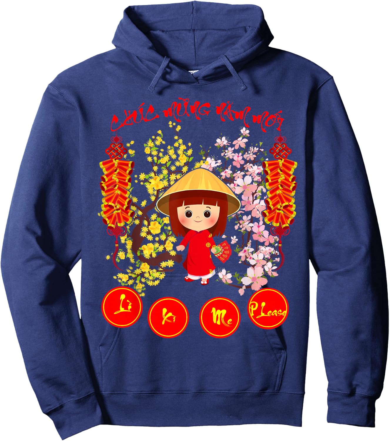 Li Xi Me Please Kid Girl Vietnamese Lunar New Year 2026 Hoodie - Hoodie | Navy