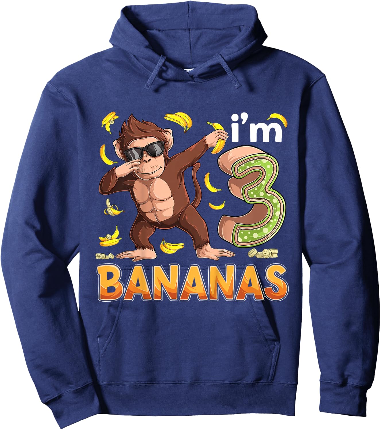 3 Year Old Monkey Birthday Safari Jungle Animal 3rd B-day Hoodie - Hoodie | Navy